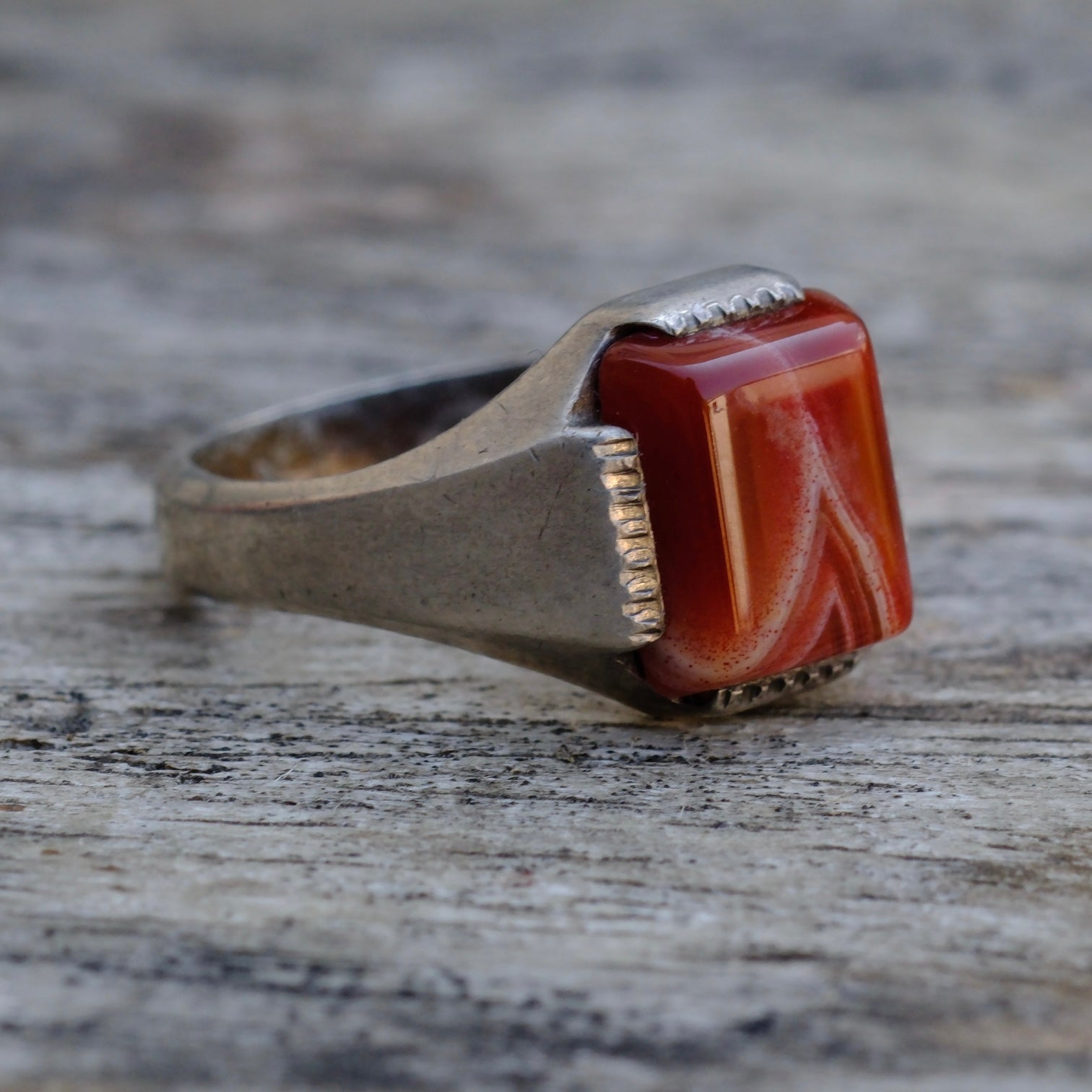 Vintage Sterling Jasper Deco Signet Ring 5.5