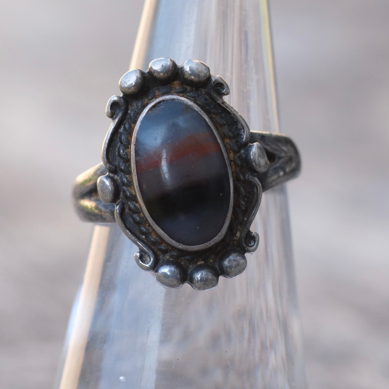 Vintage Sterling Petrified Wood Ring 5.5