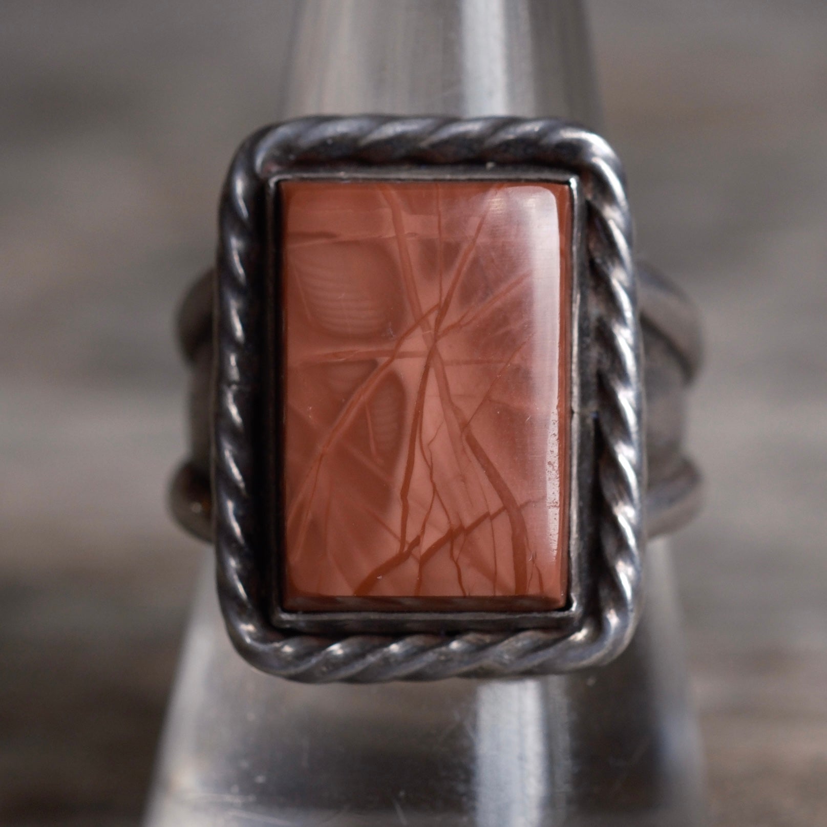 Vintage Sterling Jasper Roper Ring 8.75