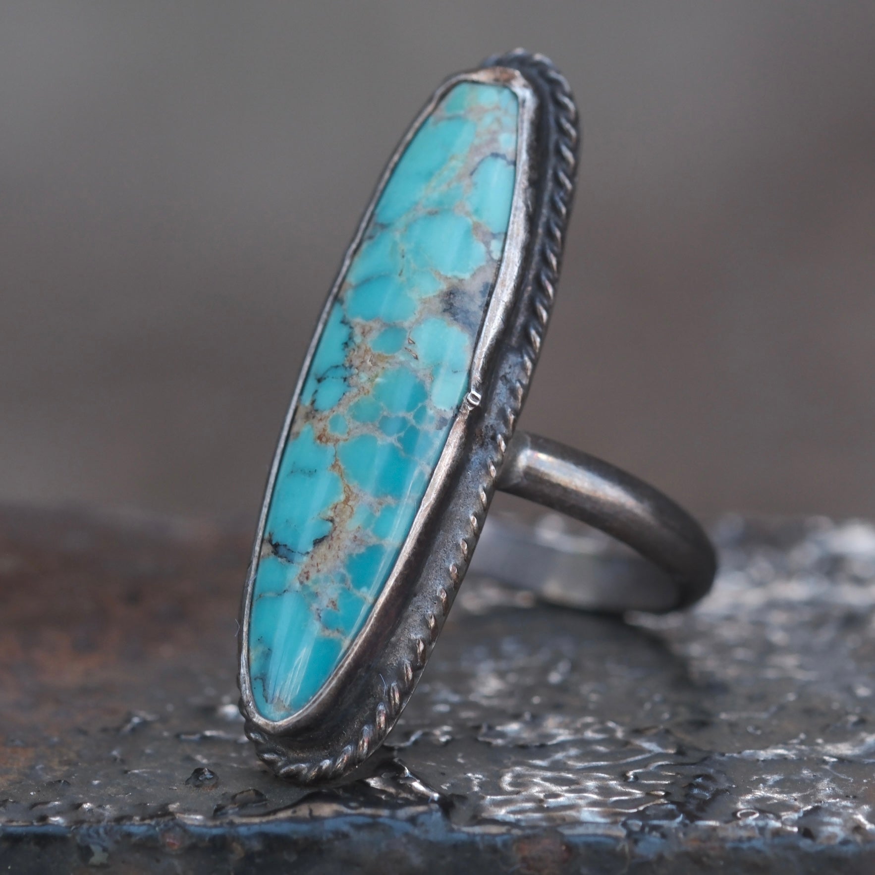 Vintage Sterling Turquoise Roper Ring 5.25