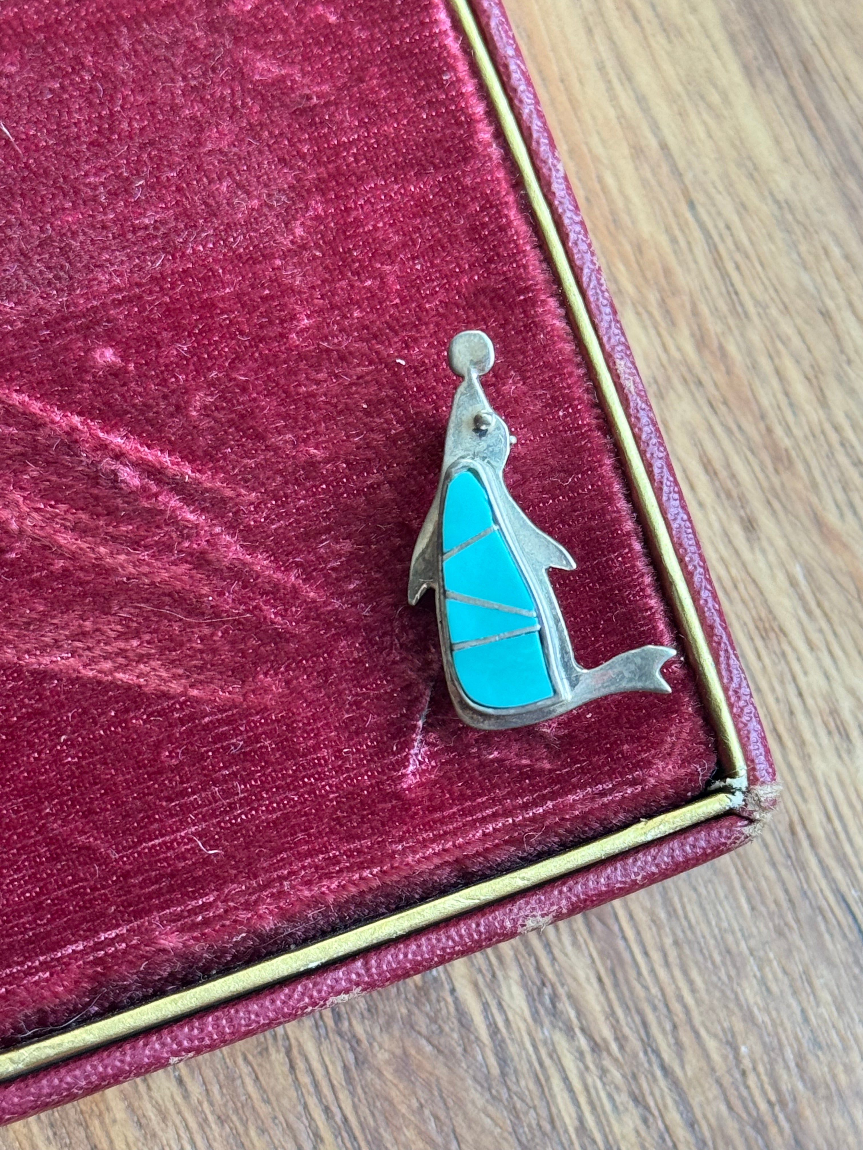 Vintage Sterling Silver Turquoise Inlay Seal Pin