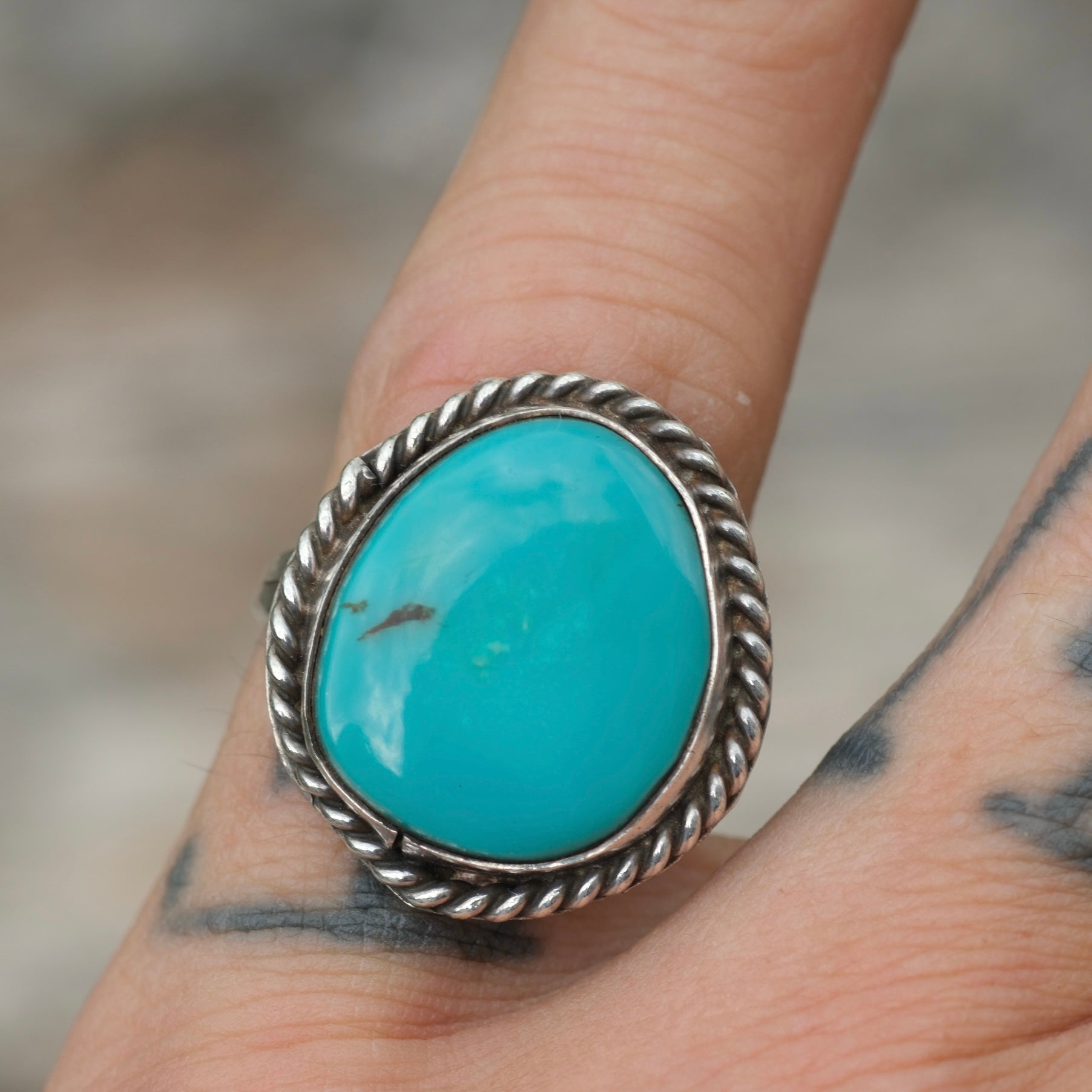 Vintage Sterling Turquoise Roper Ring 5.5