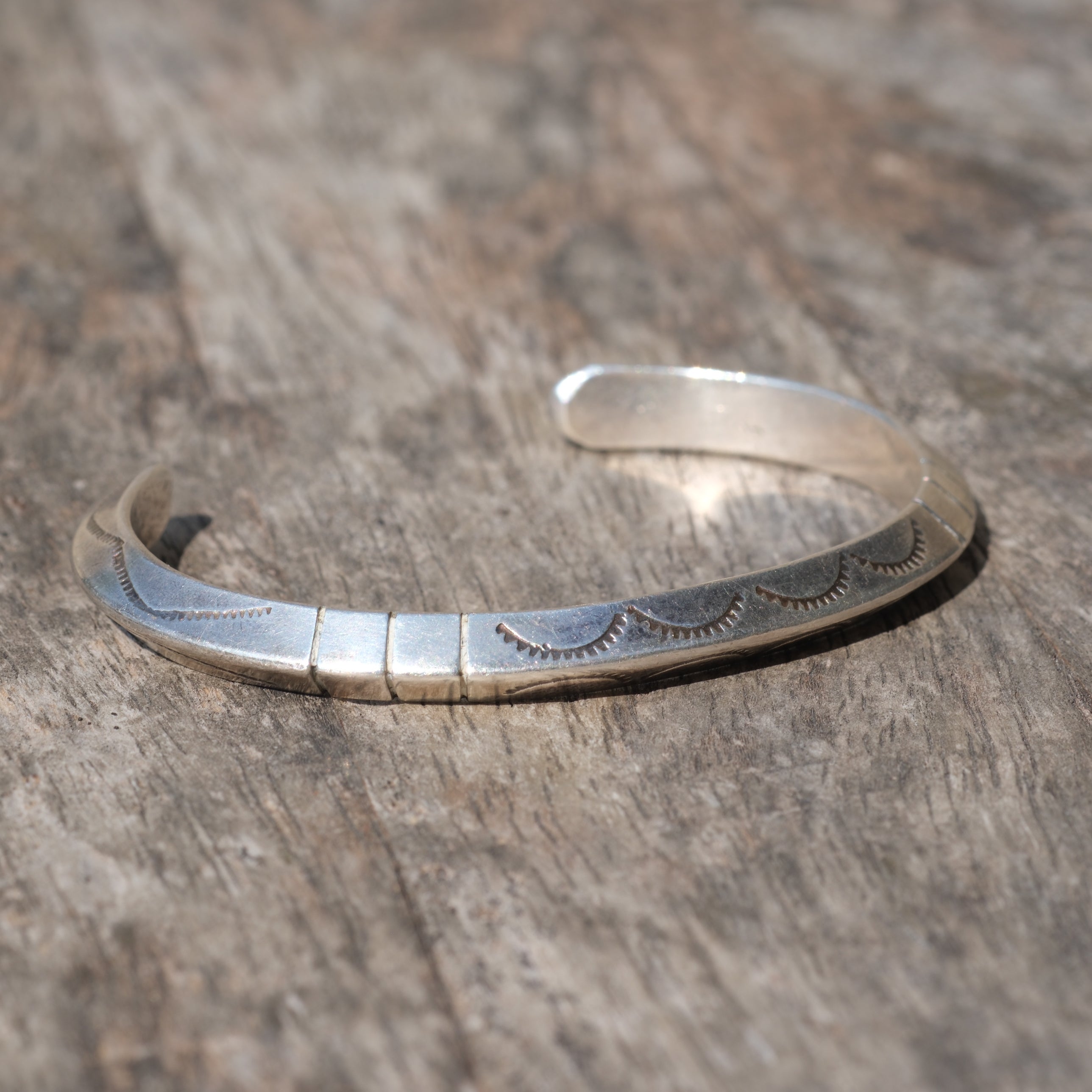 Vintage Sterling Silver Chunky Stamped Triangle Cuff