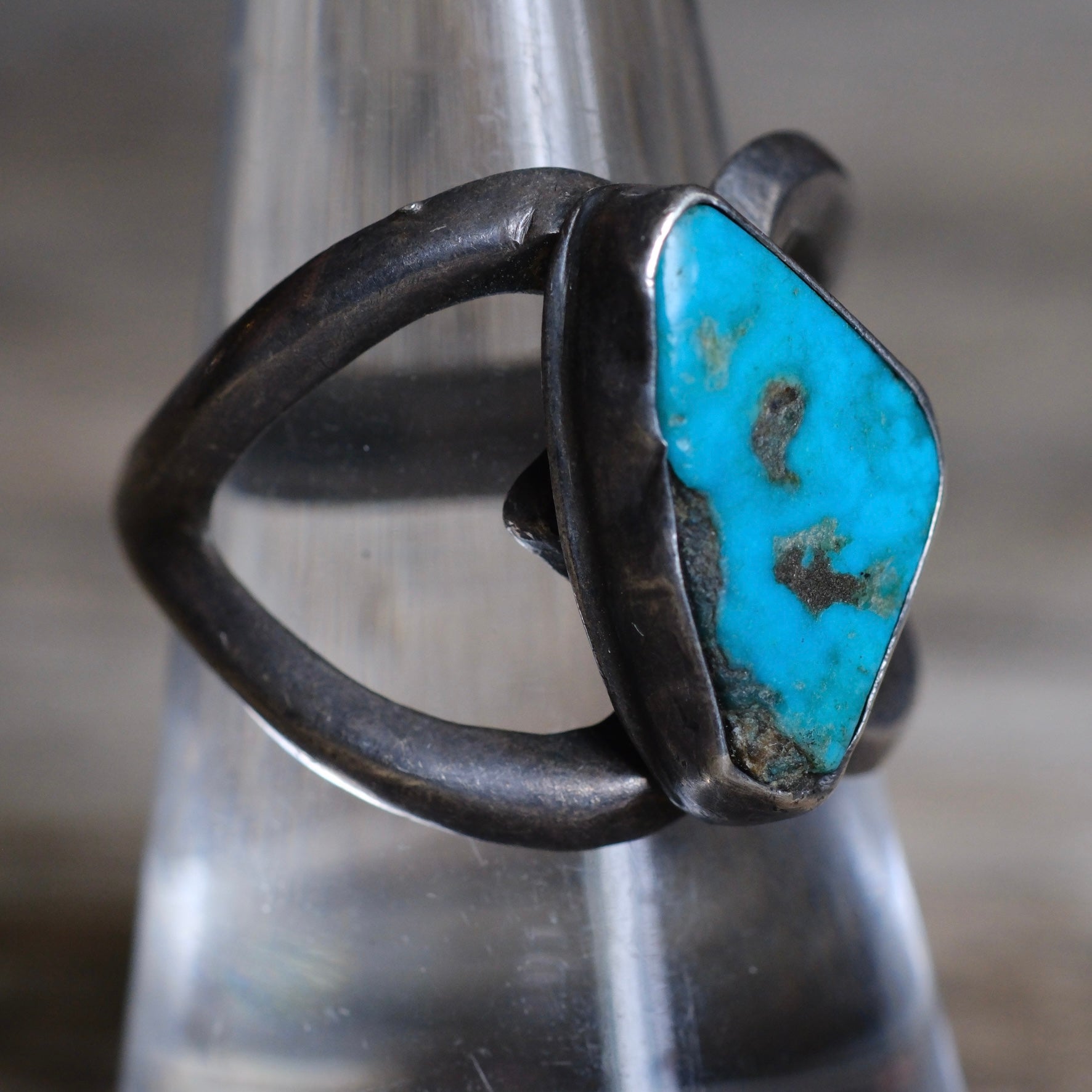 Vintage Sterling Turquoise Sand Cast Ring 8.5