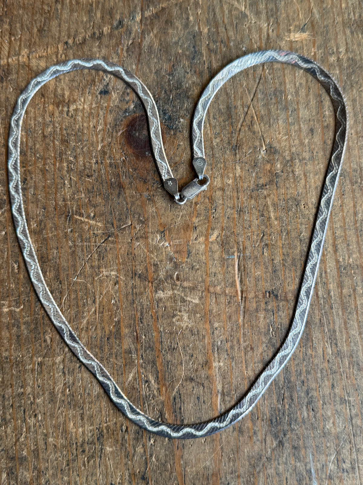 Vintage Sterling Silver 18” Etched Herringbone Chain