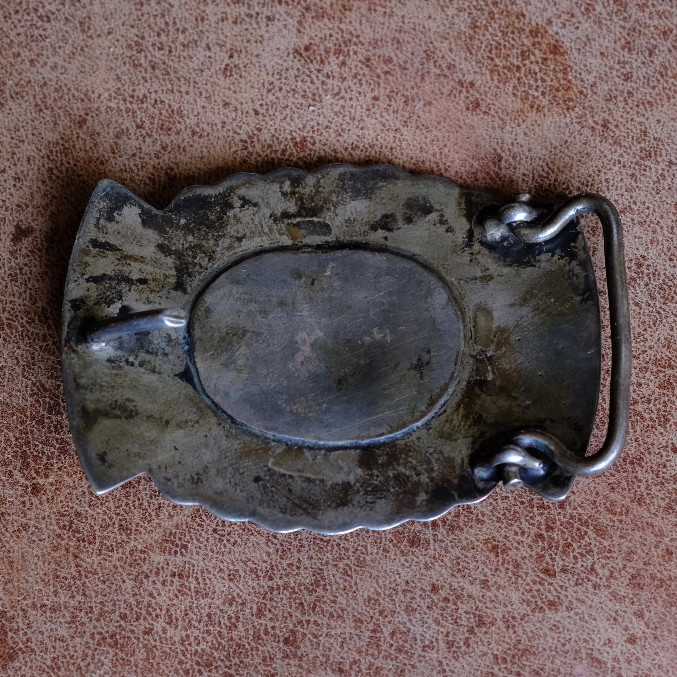Vintage Sterling Heavy Turquoise Belt Buckle