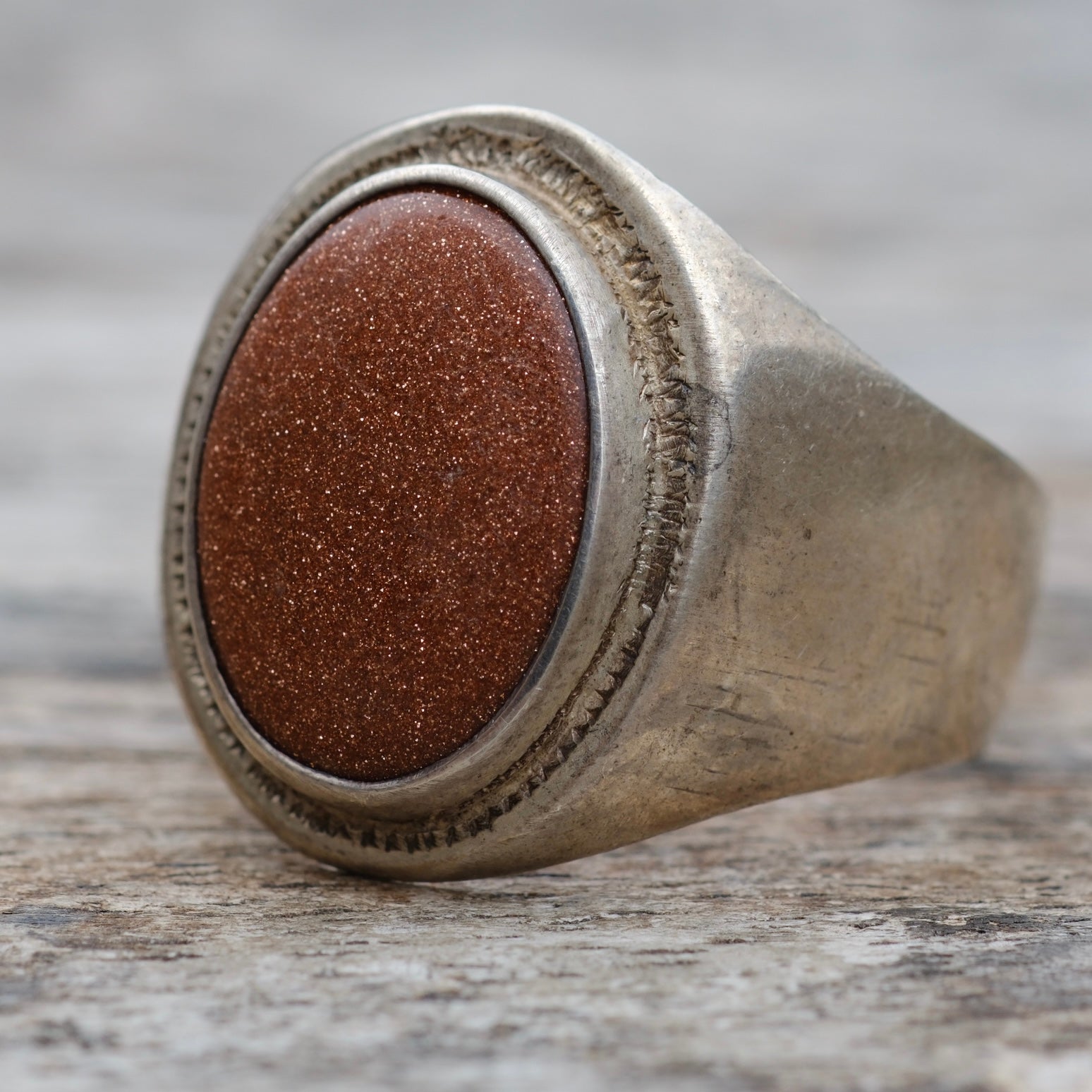 Vintage Sterling Goldstone Ring 13