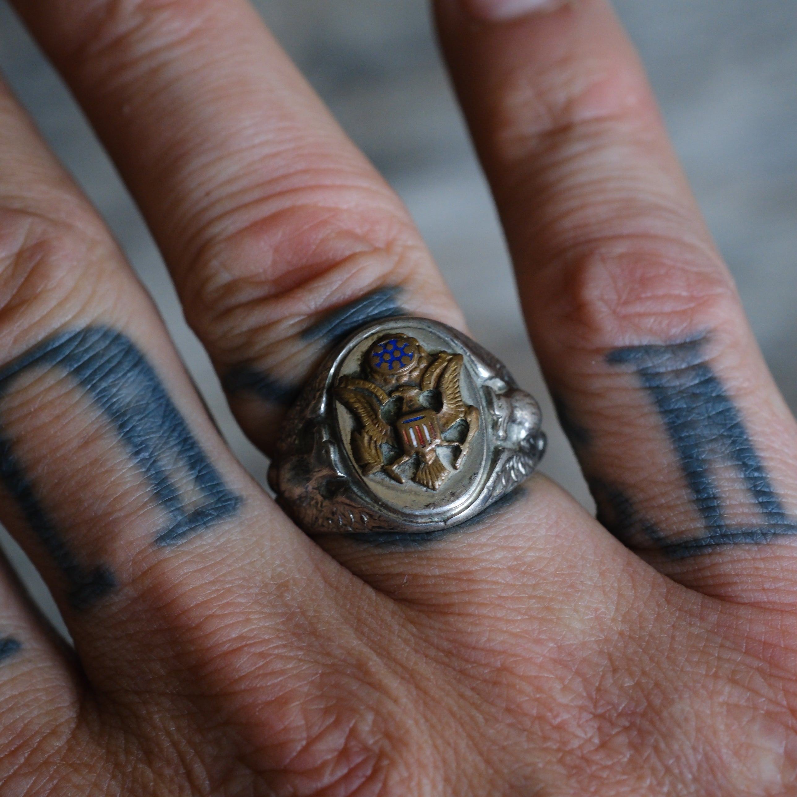 Vintage Sterling Military Signet Ring 8.75