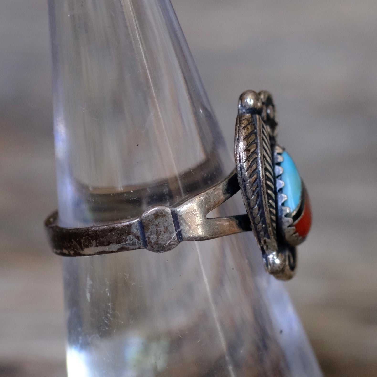 Vintage Sterling Inlay Feather Ring 6.25