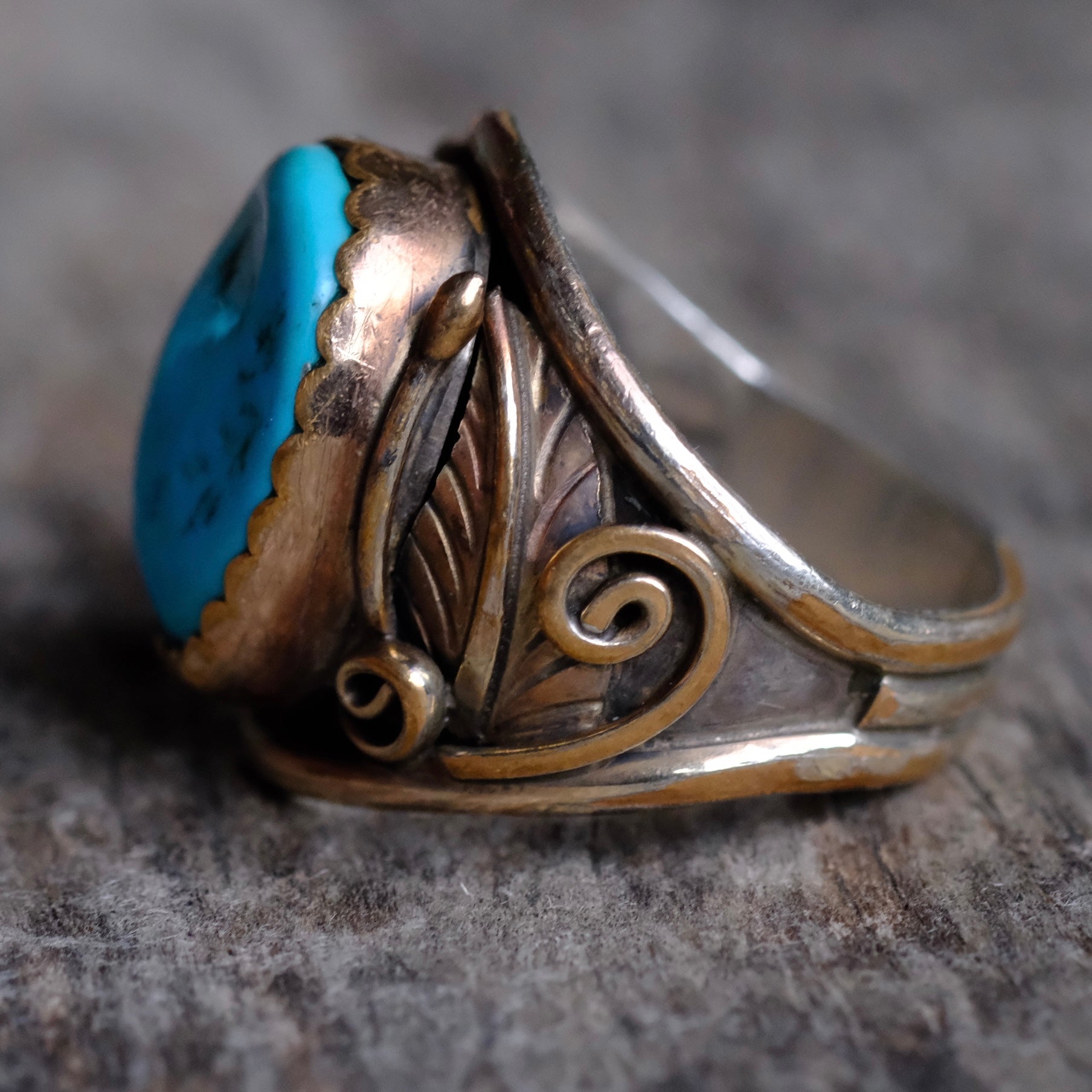 Vintage Sterling Turquoise Feather Ring 10