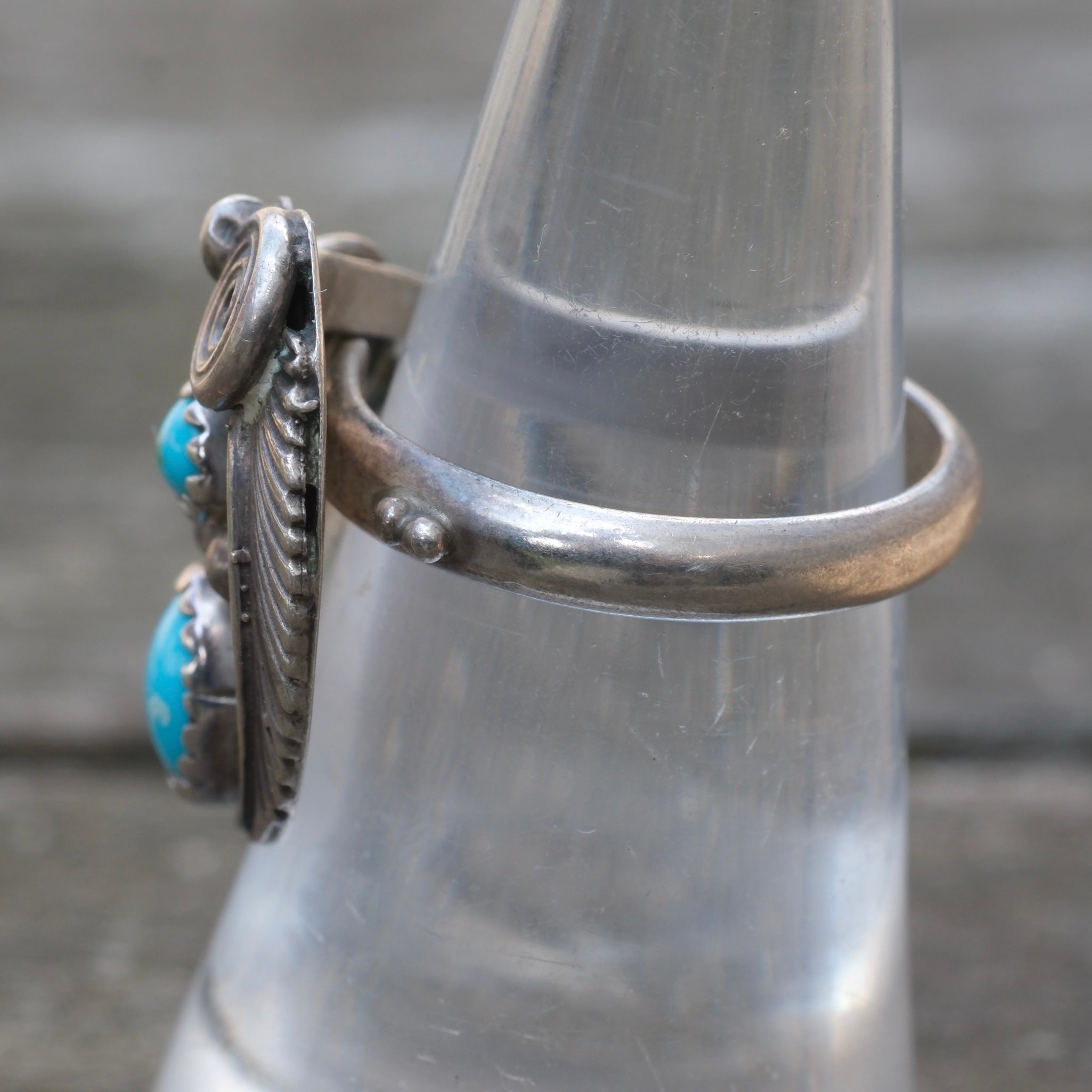 Vintage Sterling 2-Turquoise Feather Ring 6.25