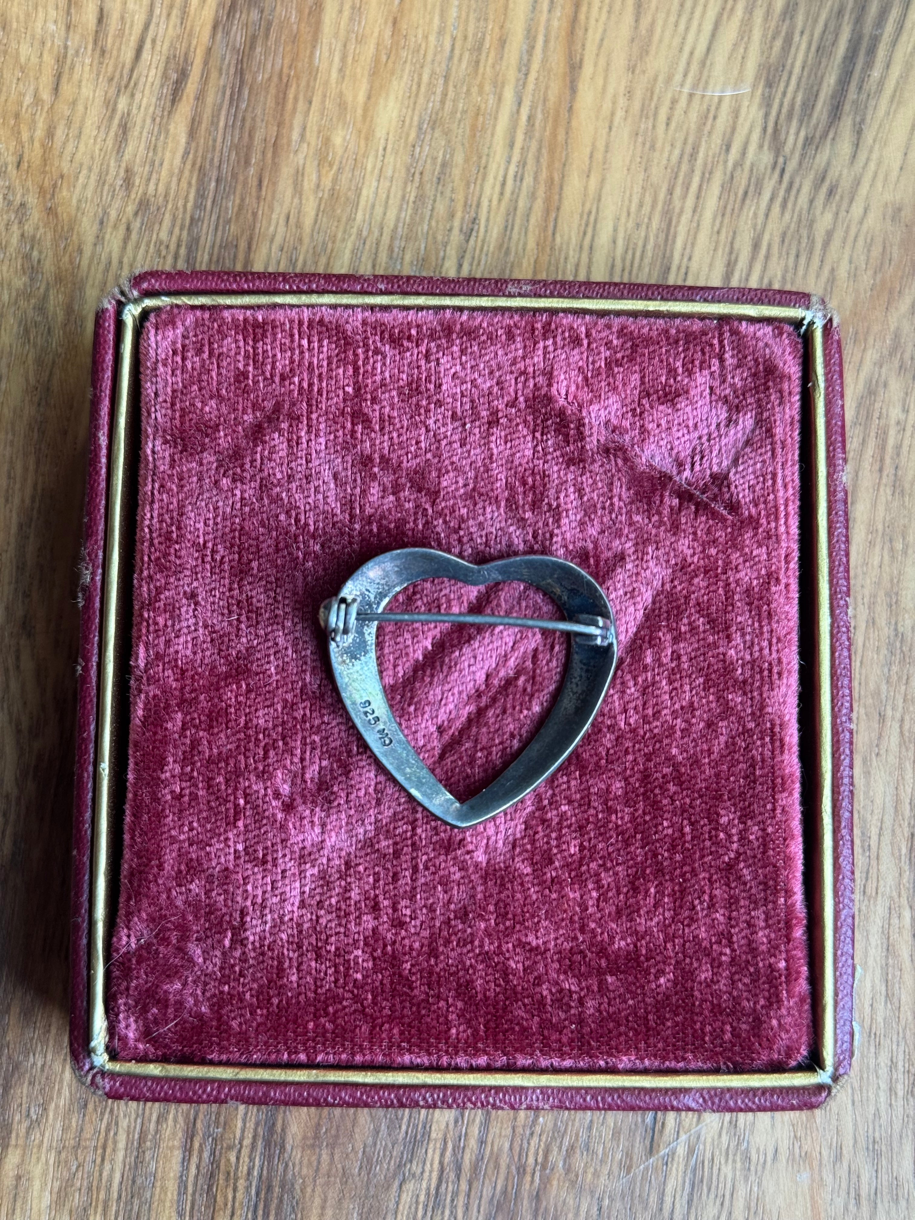 Vintage Sterling Silver Marcasite Heart Pin