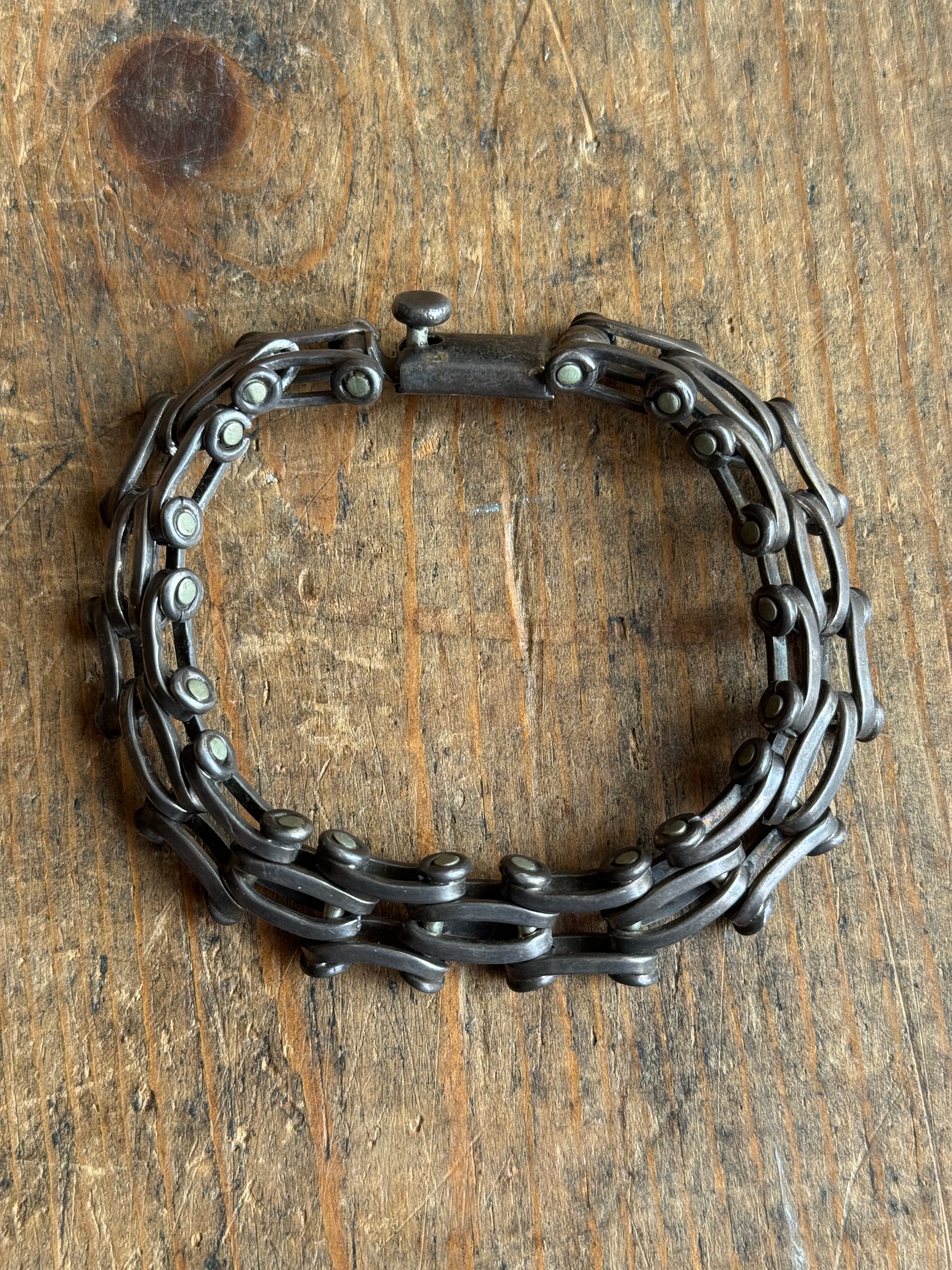 Vintage Sterling Silver 7.5” Chunky Gear Link Bracelet