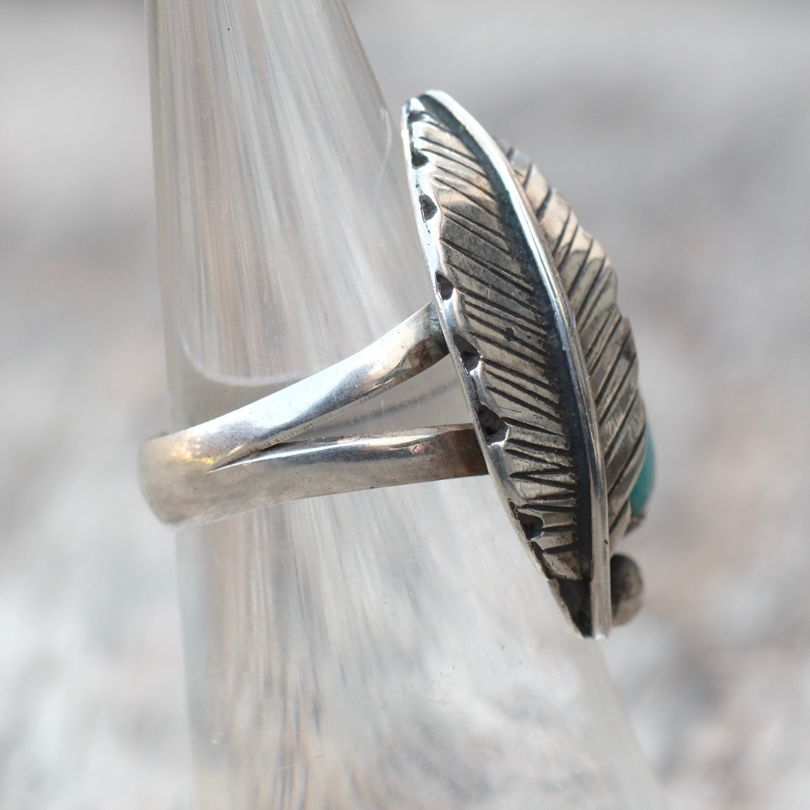 Vintage Sterling Turquoise Feather Ring 5.5