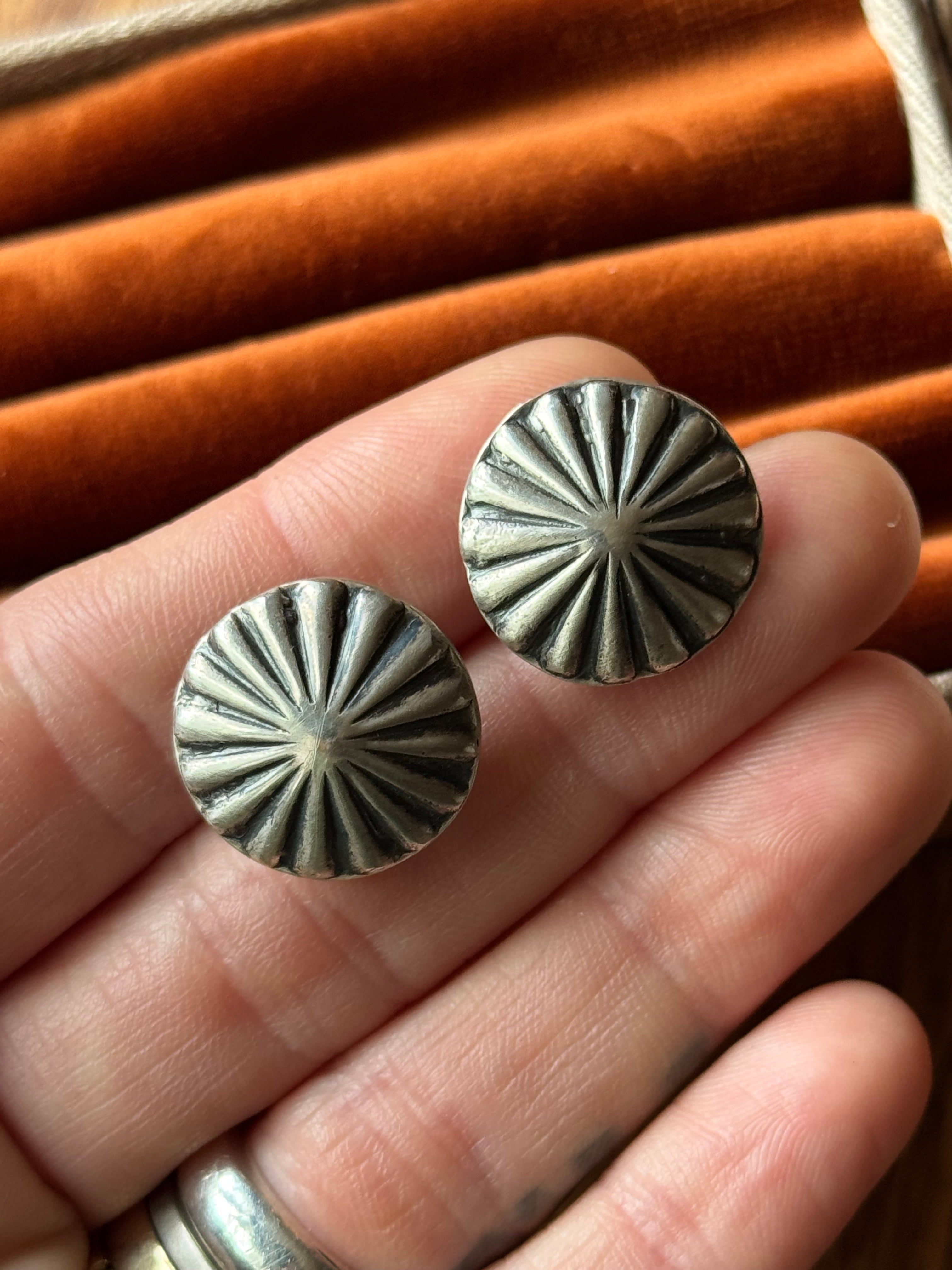 Vintage Sterling Silver Stamped Dome Earrings