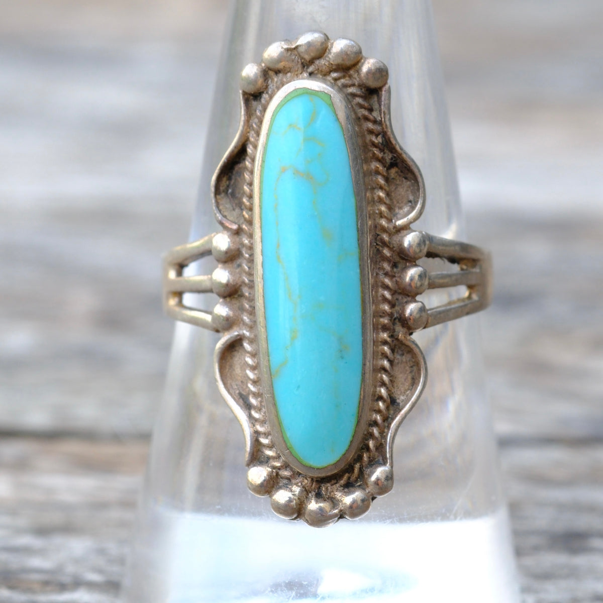 Vintage Sterling Block Turquoise Ring 8.75