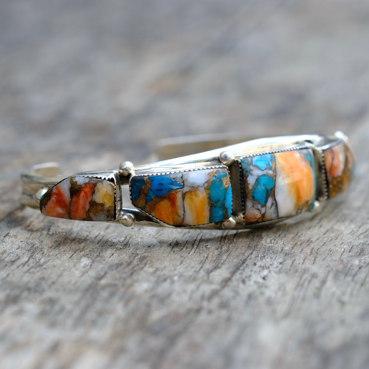 Sterling Silver Compressed Stone Cuff Bracelet