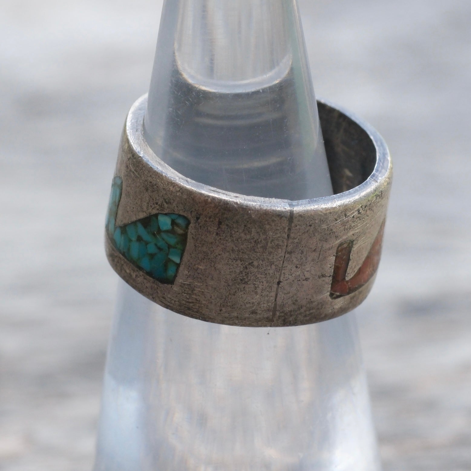 Vintage Sterling Turquoise and Coral Inlay Bands 4.25
