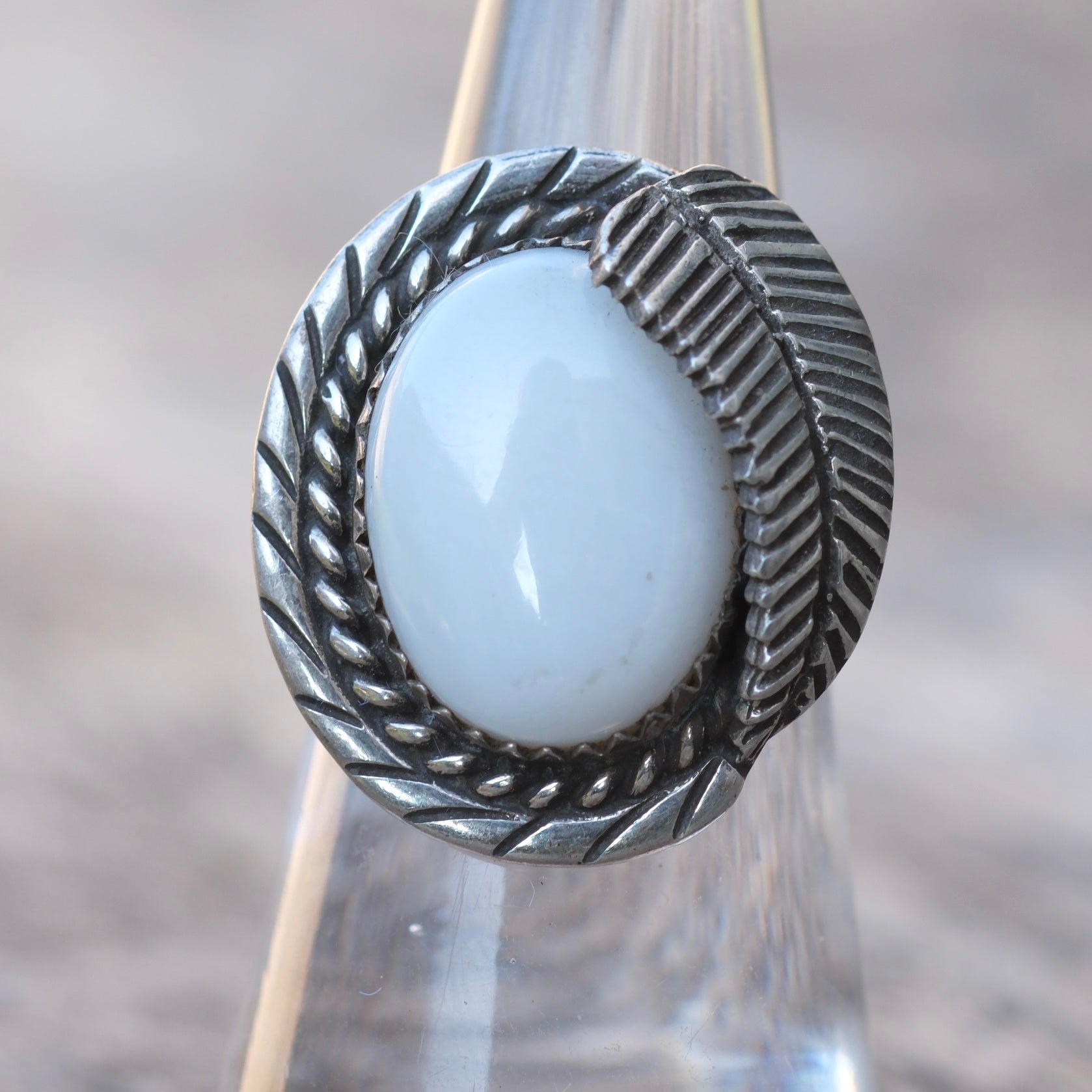 Vintage Sterling Mother Of Pearl Feather Ring 6