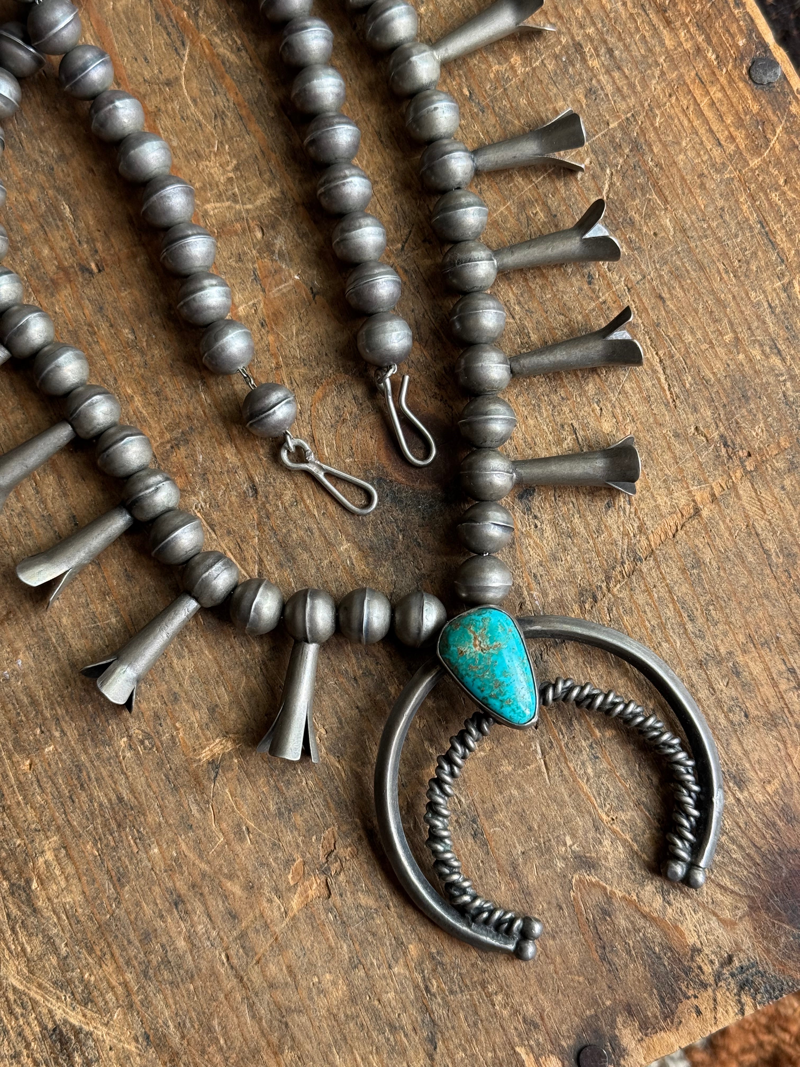 Vintage Sterling Silver Turquoise Squash Blossom