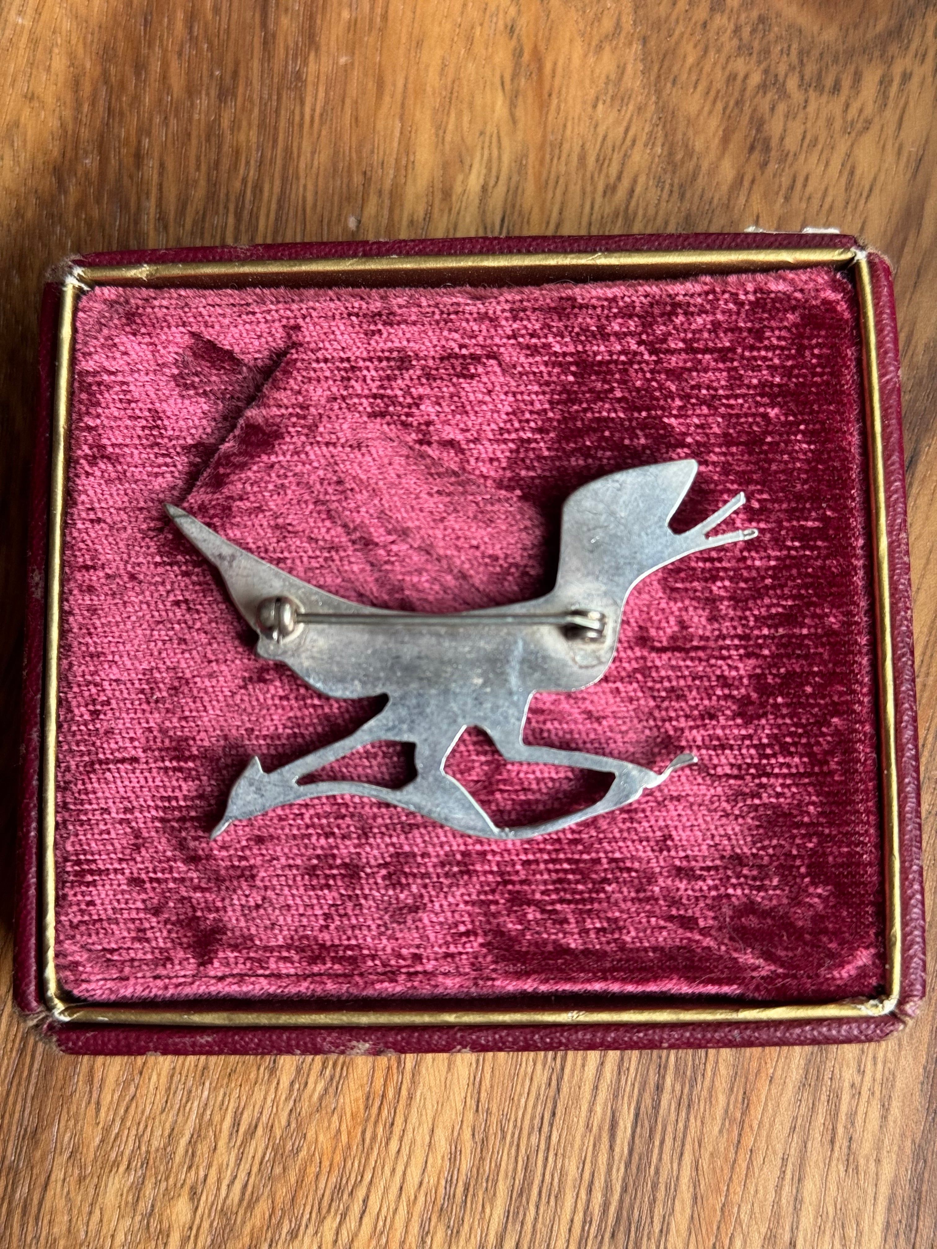 Vintage Sterling Silver Multistone Inlay Road Runner Pin