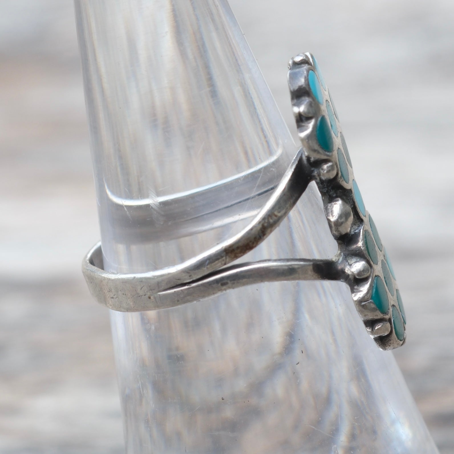 Vintage Sterling Zuni Inlay Flower Ring 5.25