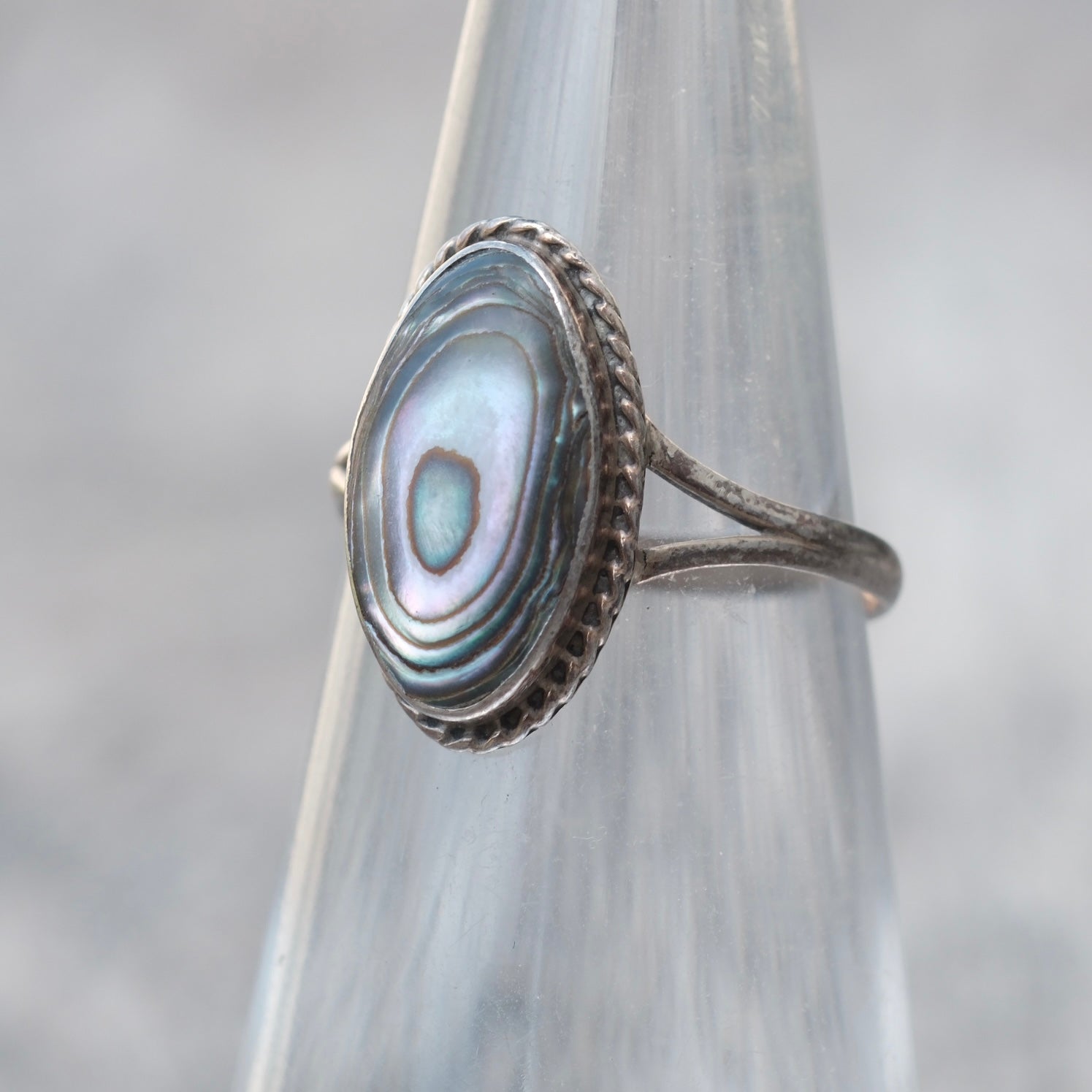 Vintage Sterling Abalone Ring 4.75