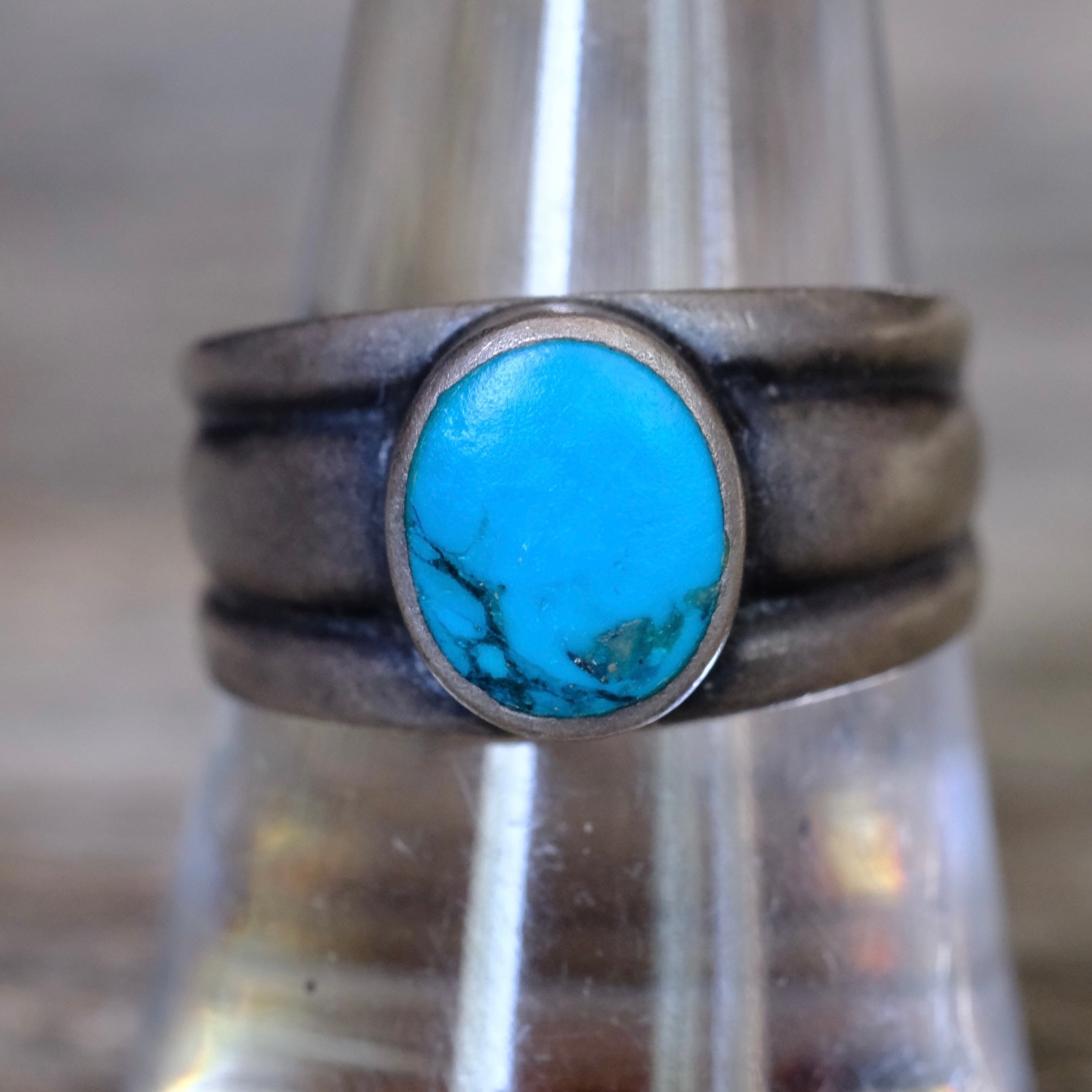 Vintage Sterling Turquoise Thick Band Ring 10