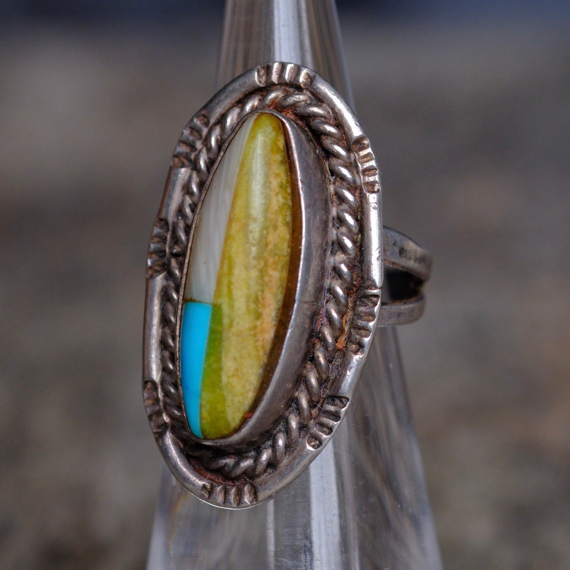 Vintage Sterling Multistone Inlay Ring 4.25