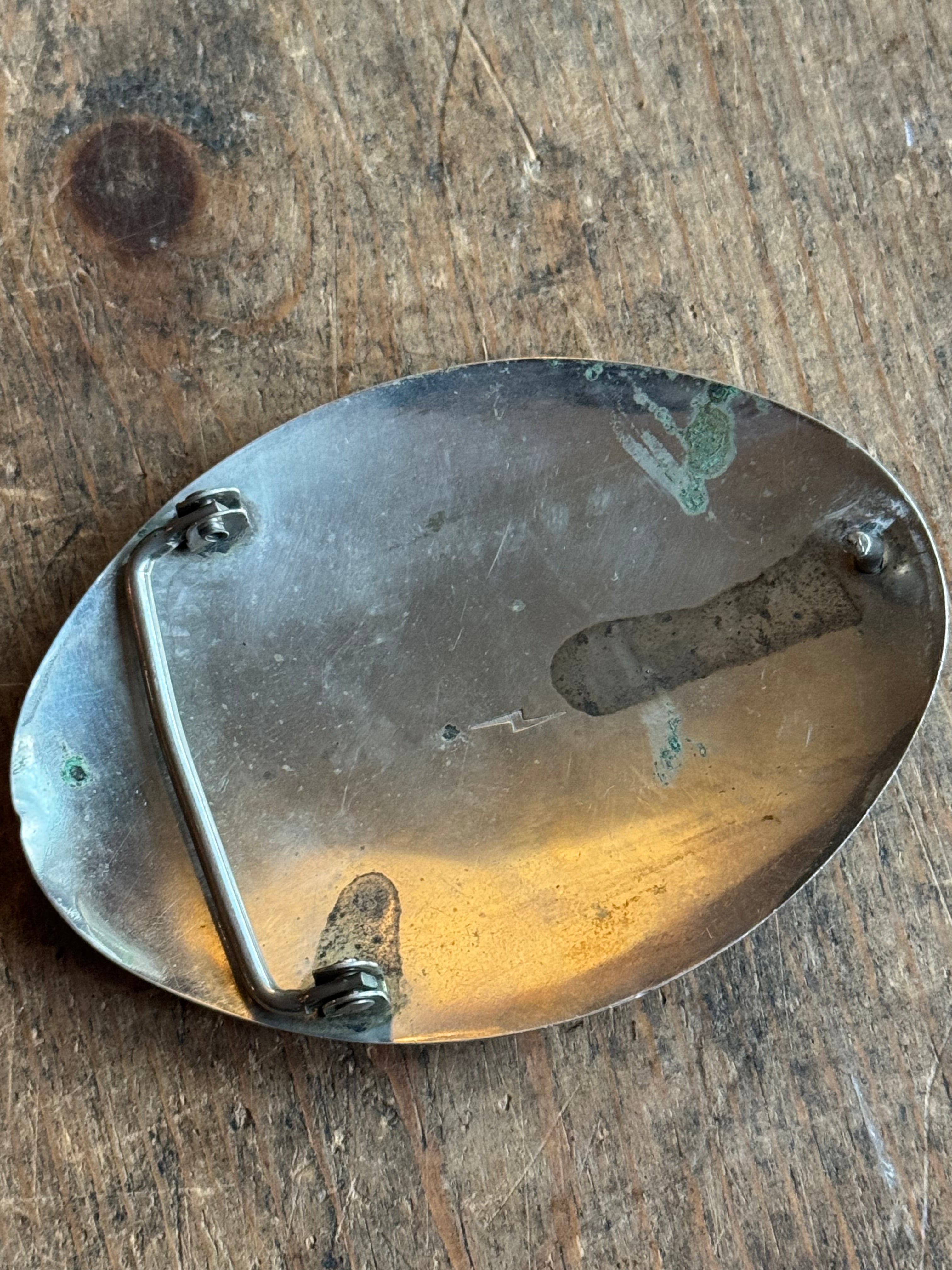 Vintage Turquoise & Coral Chip Inlay Eagle Belt Buckle