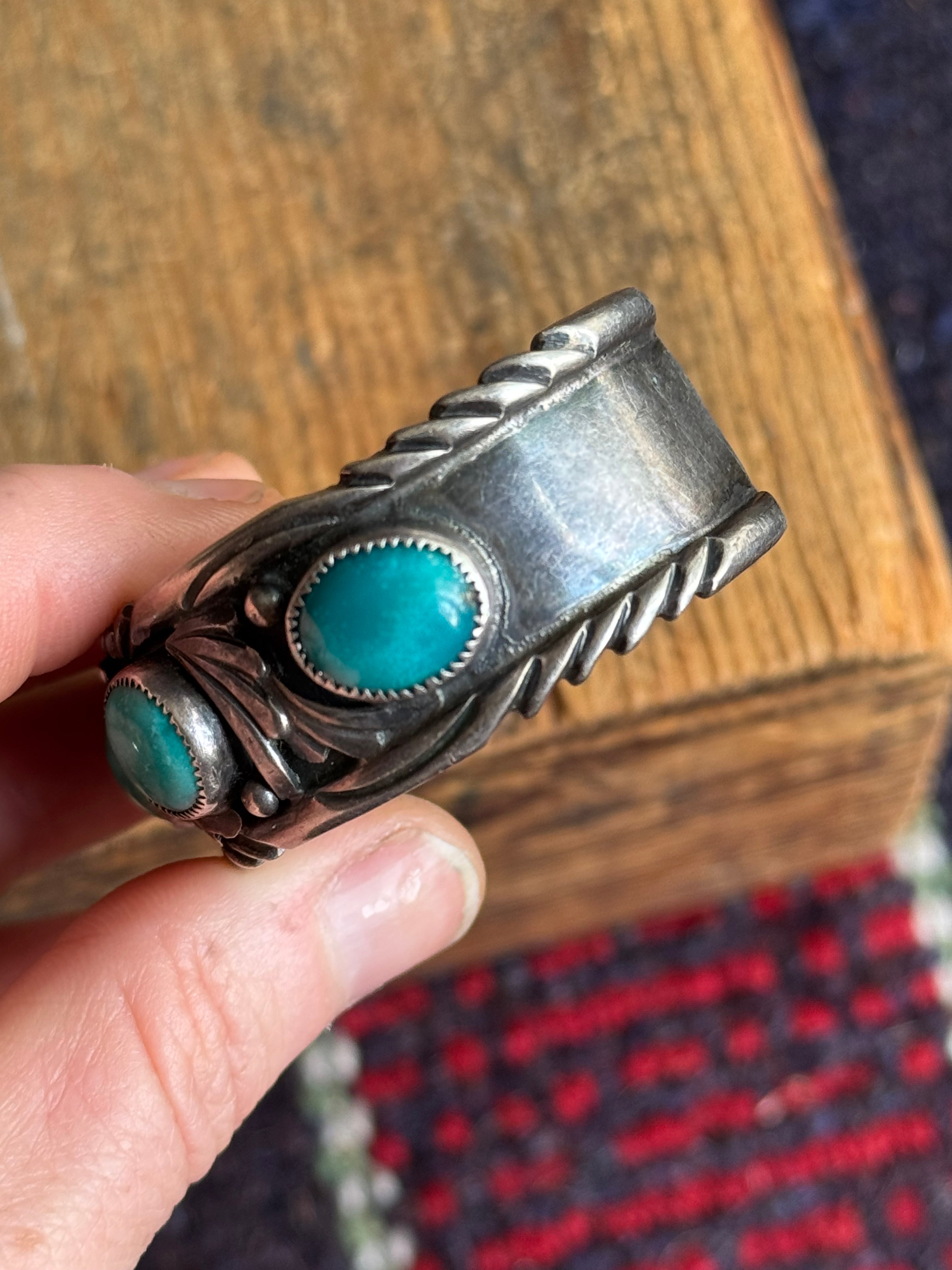 Vintage Sterling Turquoise Fan Cuff