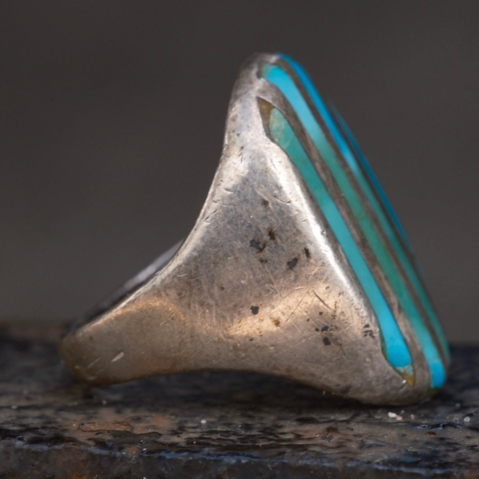 Vintage Sterling Turquoise Inlay Ring 9.75