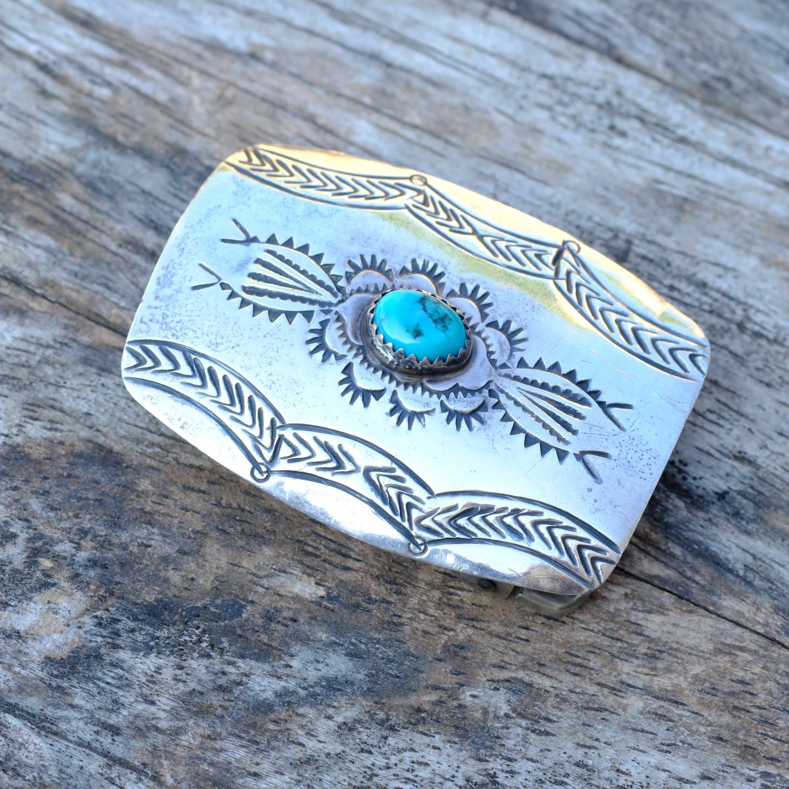 Vintage Sterling Ladies Stamped Turquoise Belt Buckle