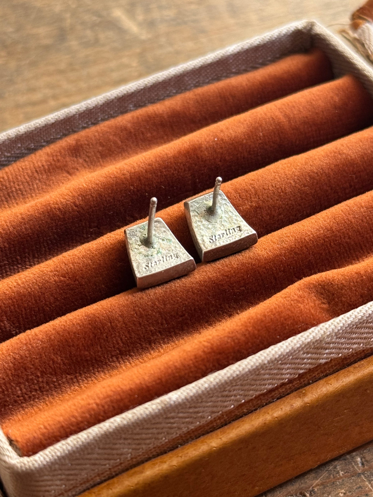 Vintage Sterling Silver Multistone Inlay Earrings