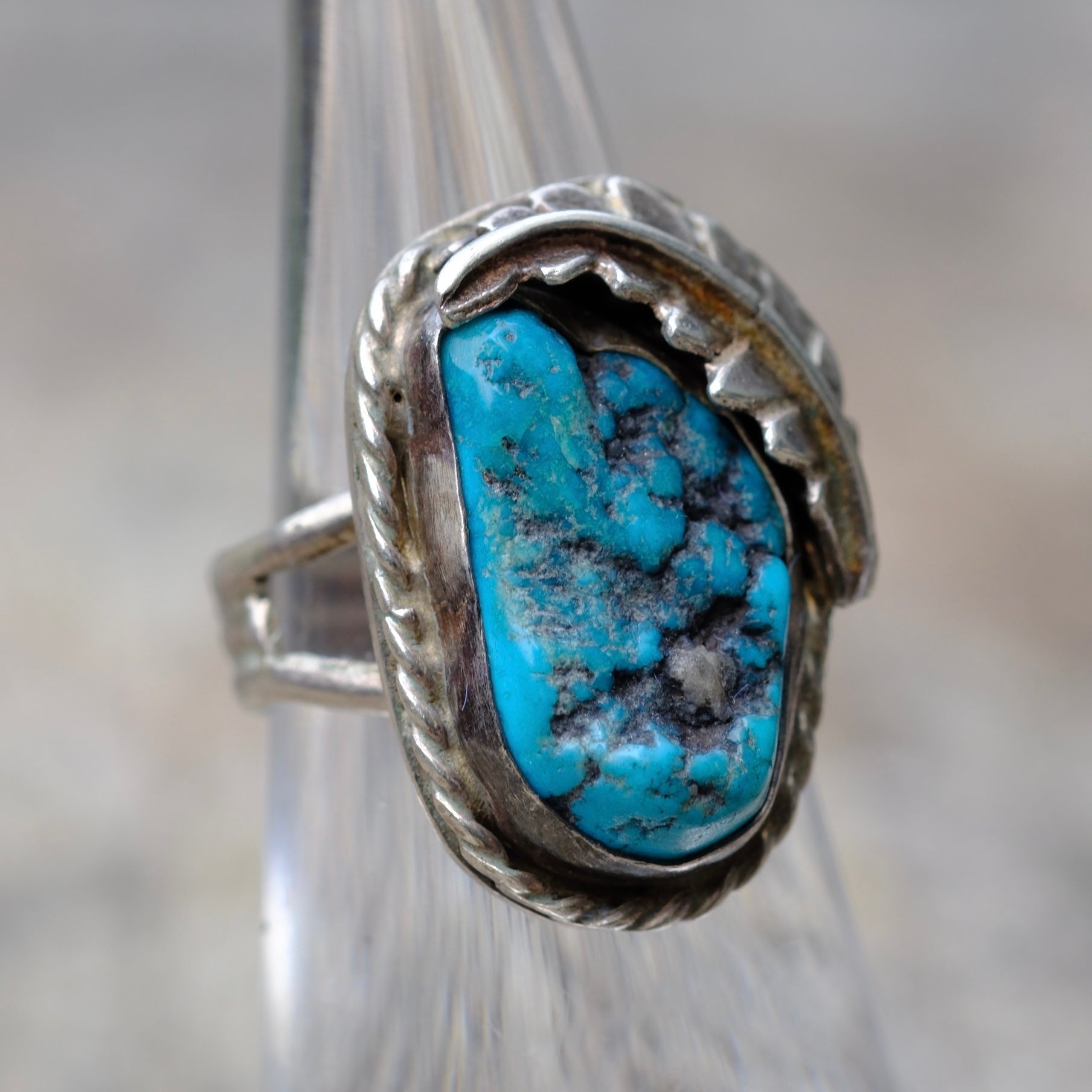Vintage Sterling Turquoise Feather Ring 5