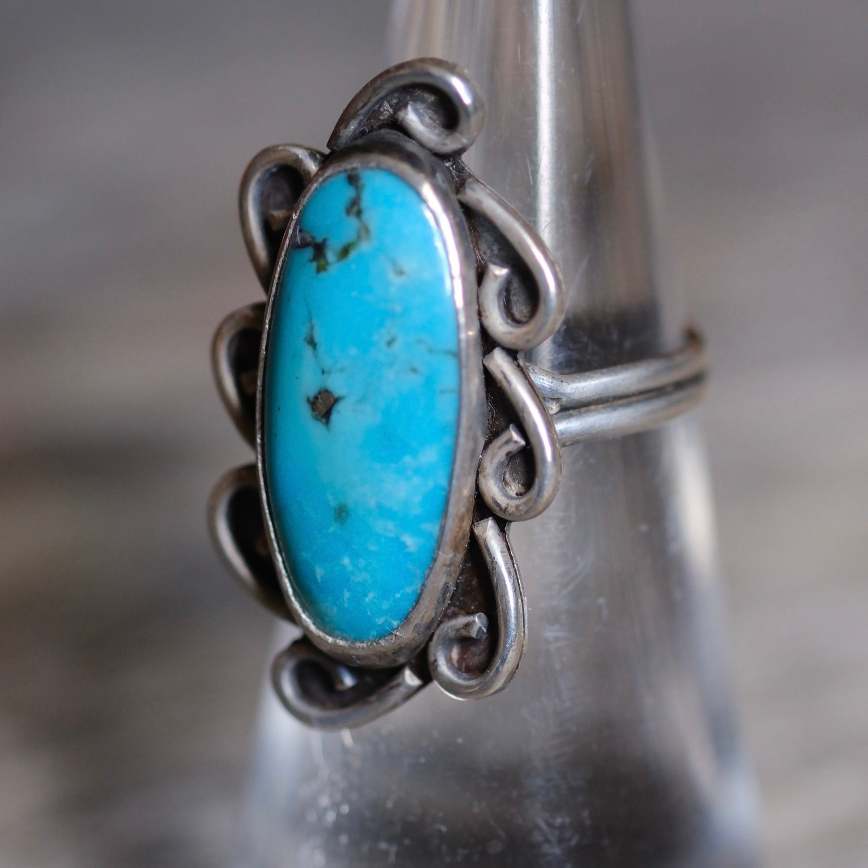 Vintage Sterling Turquoise Florette Ring 5.5