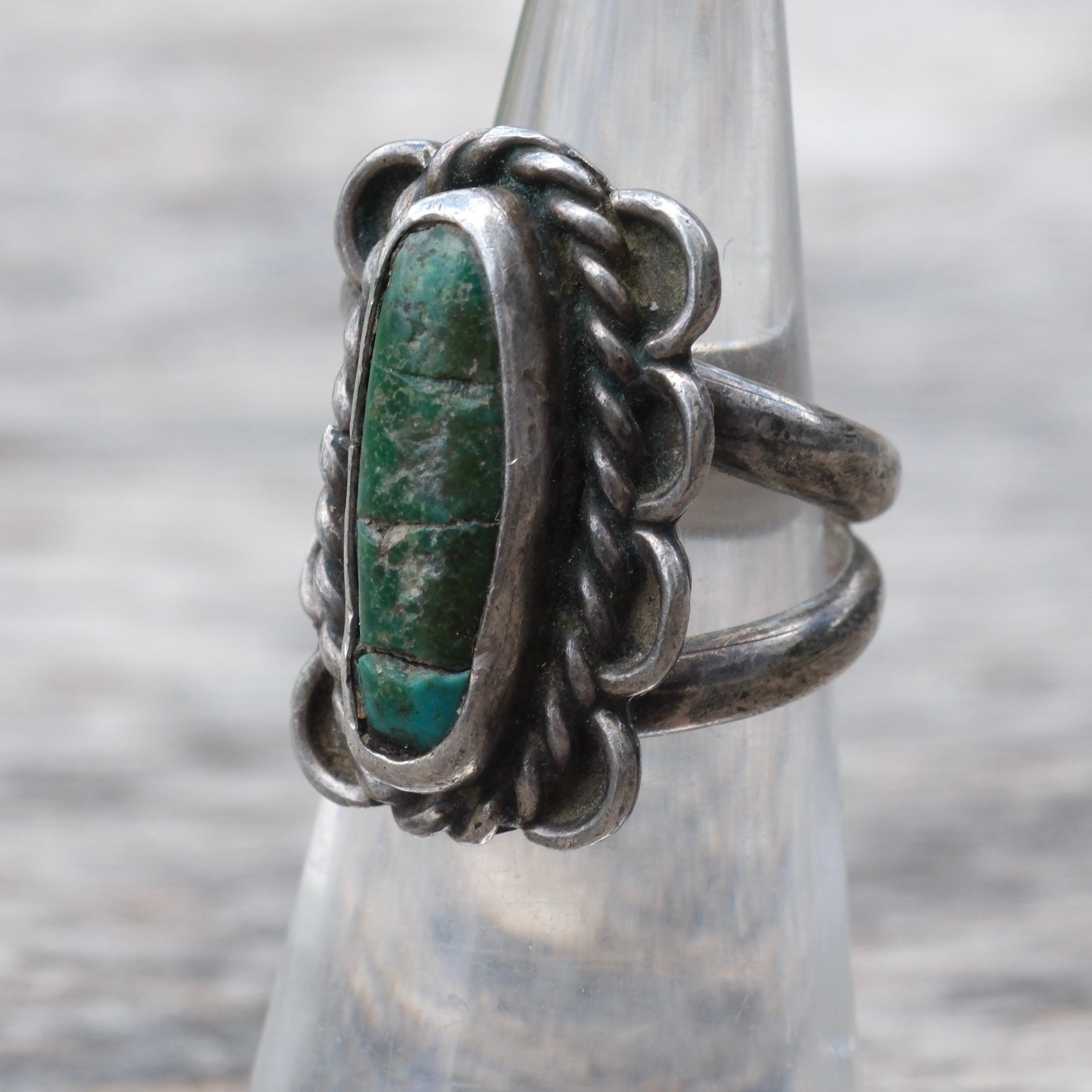 Vintage Sterling Turquoise Florette Ring 5