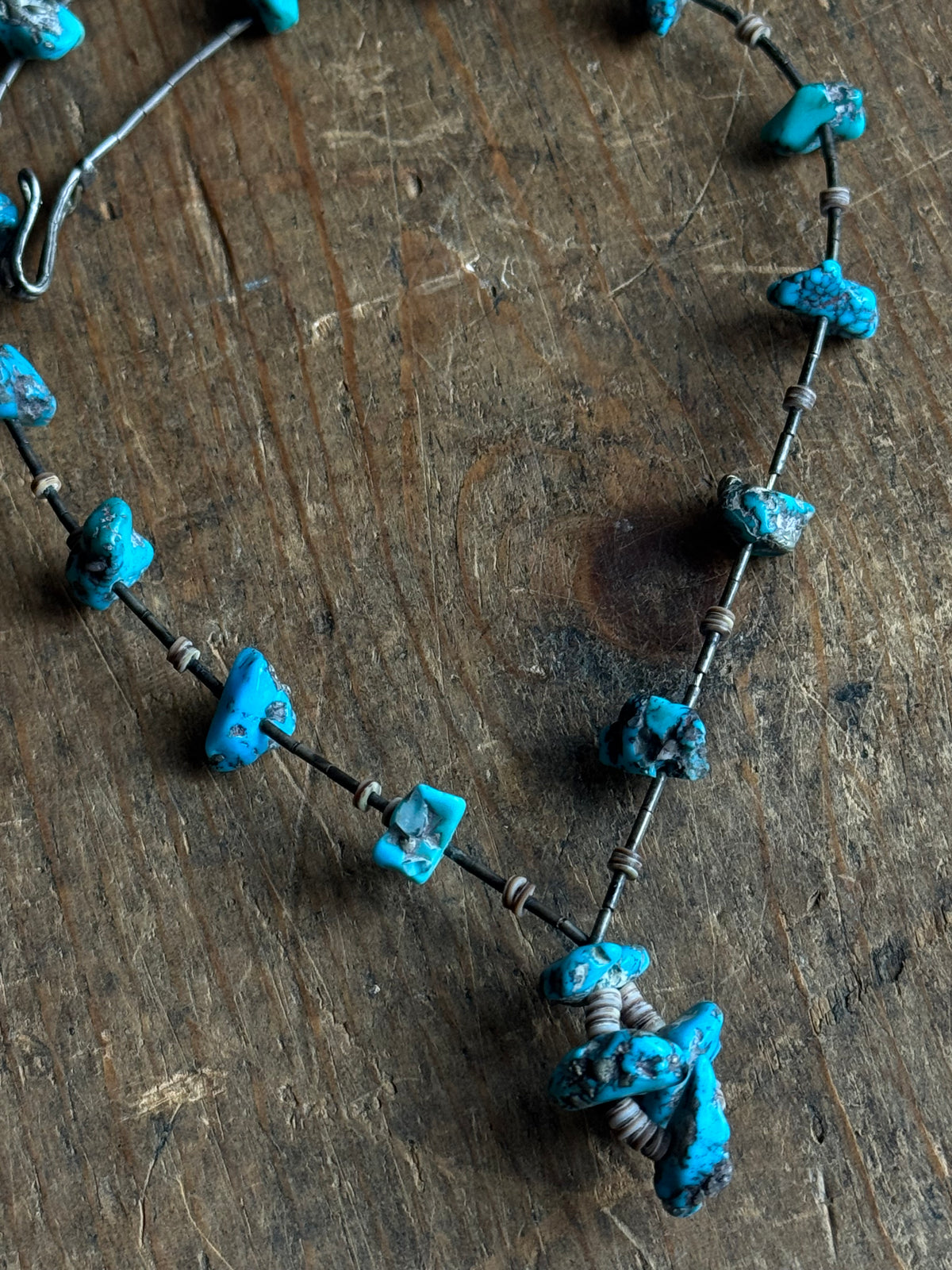 Vintage Sterling Silver Chunky Raw Turquoise Necklace