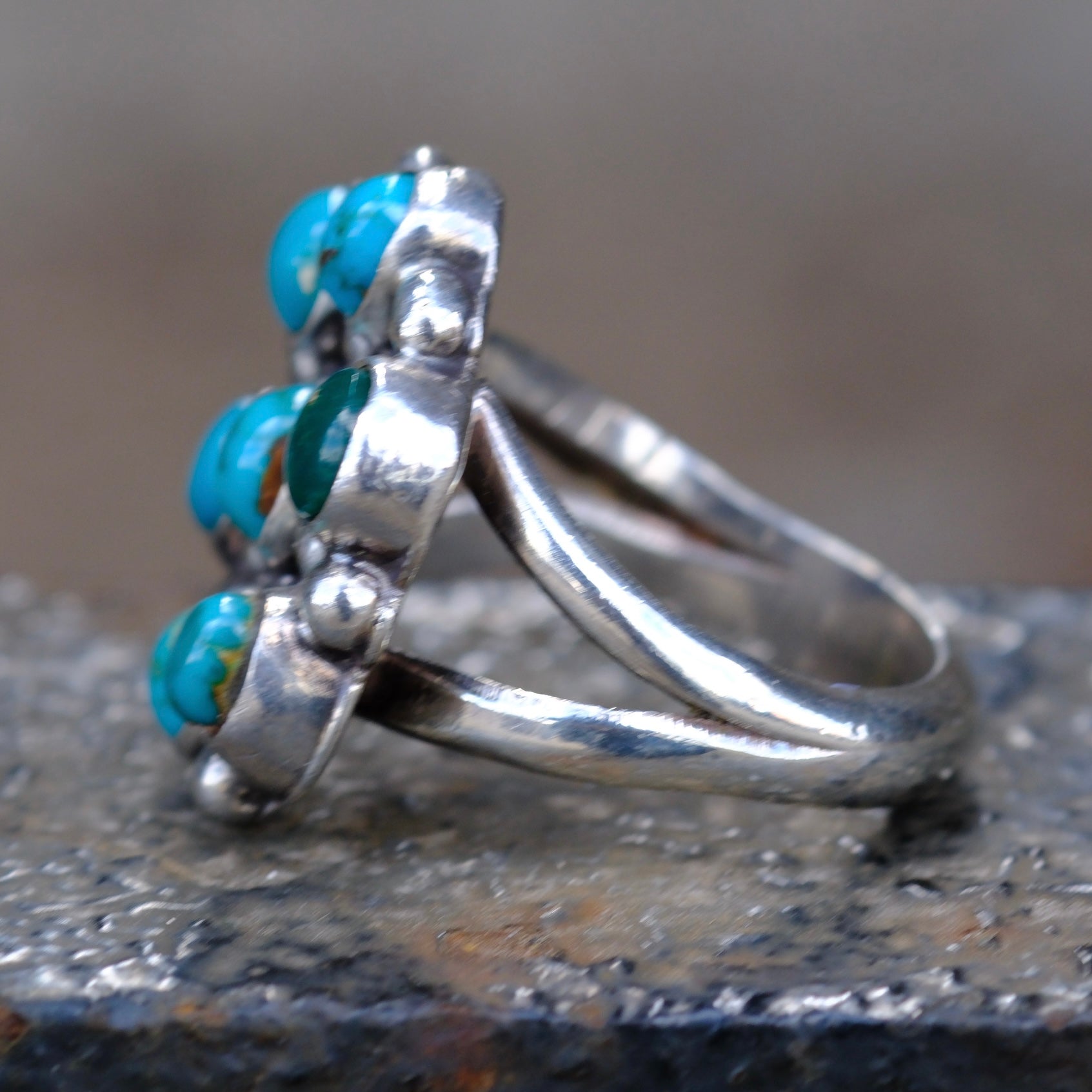 Vintage Sterling Turquoise Cluster Ring 7.25