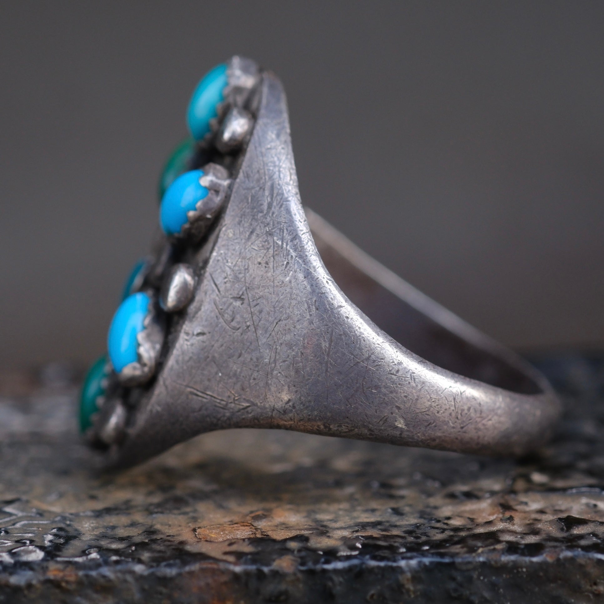 Vintage Sterling Turquoise Cluster Ring 10.25