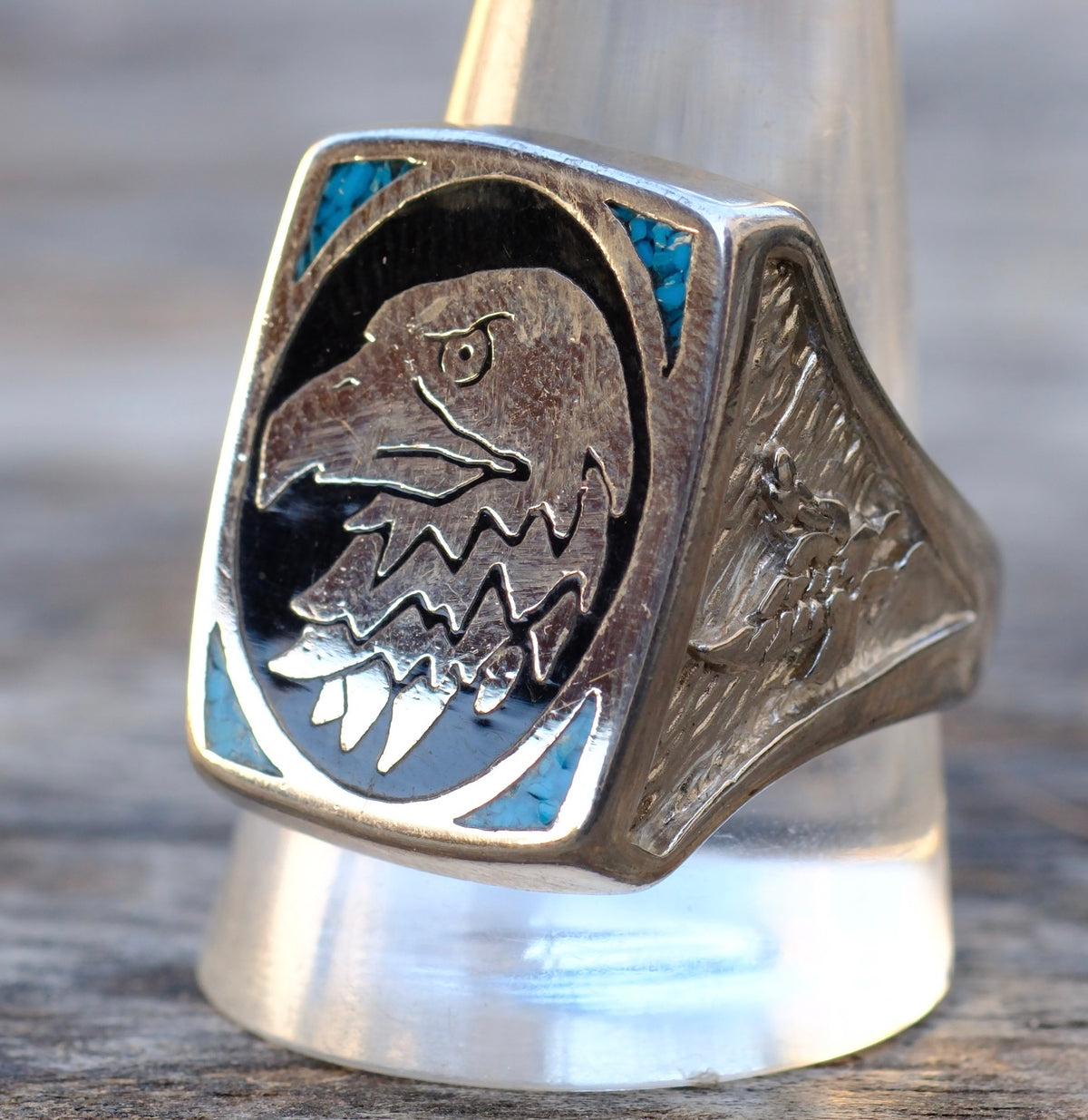 Vintage White Bronze Eagle Ring 11.75
