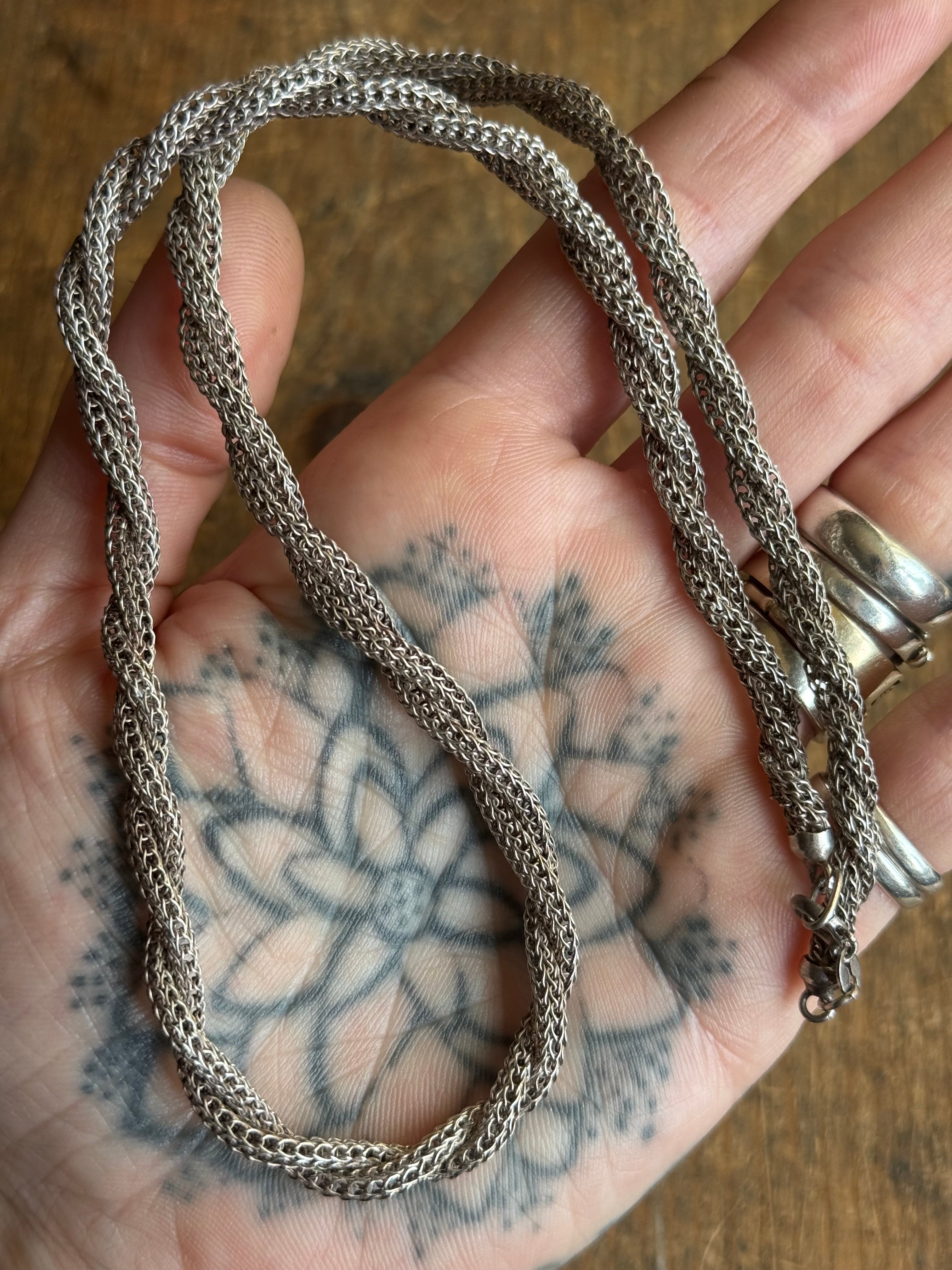 Vintage Sterling Silver 21” Mesh Rope Chain