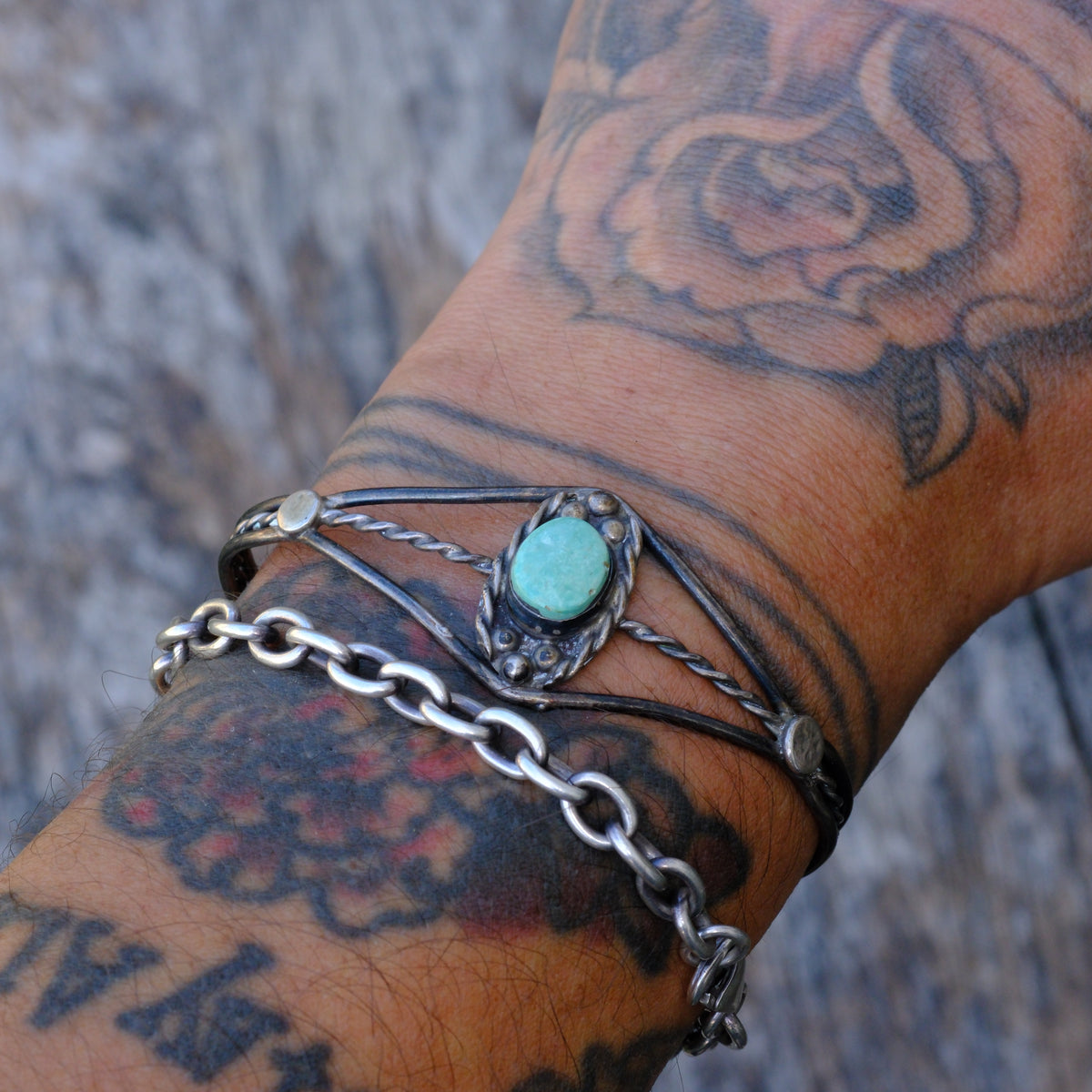 Cuff Vintage Sterling Turquoise Rope Cuff Bracelet