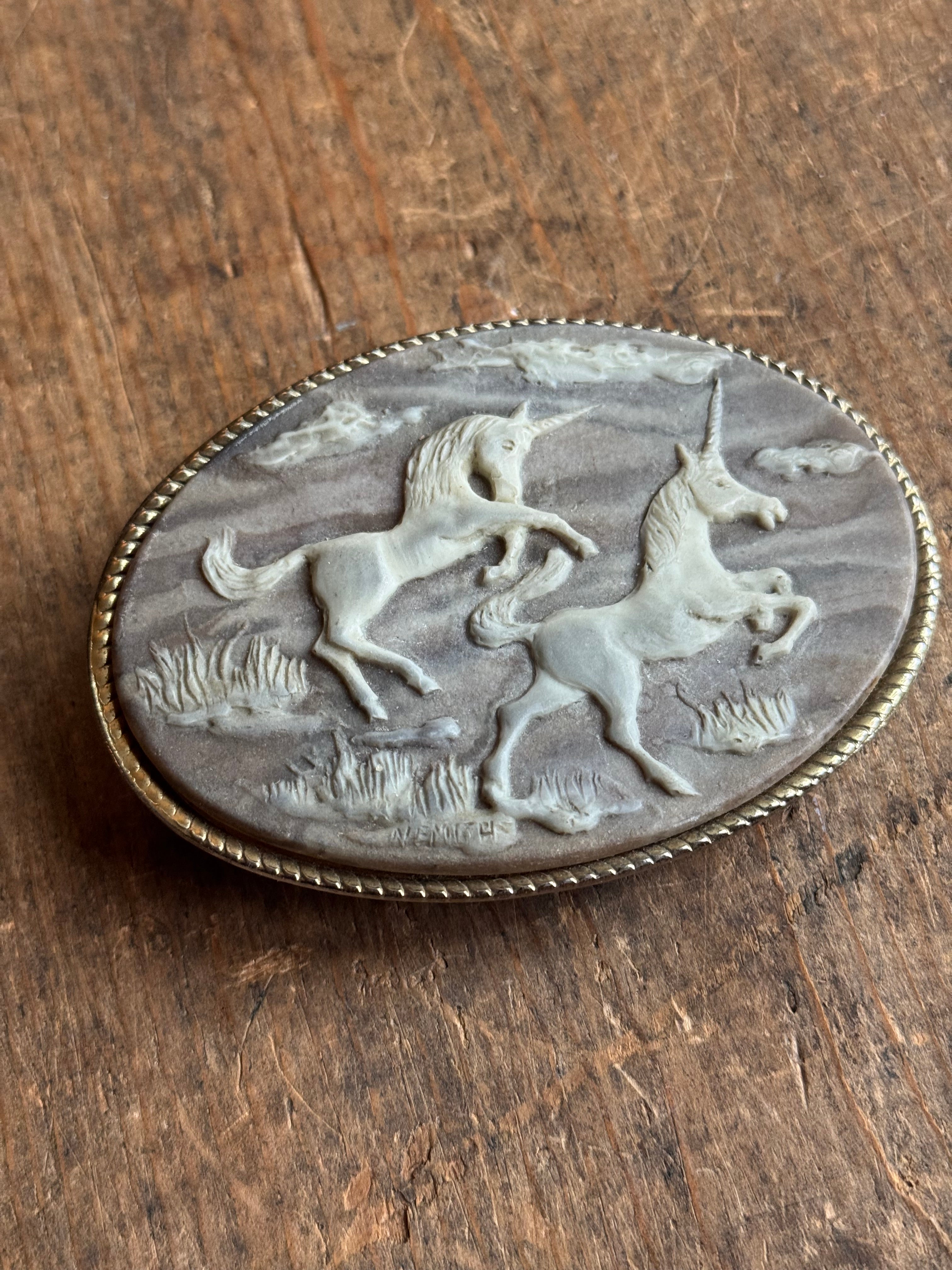 Vintage Brass Tone Unicorn Belt Buckle