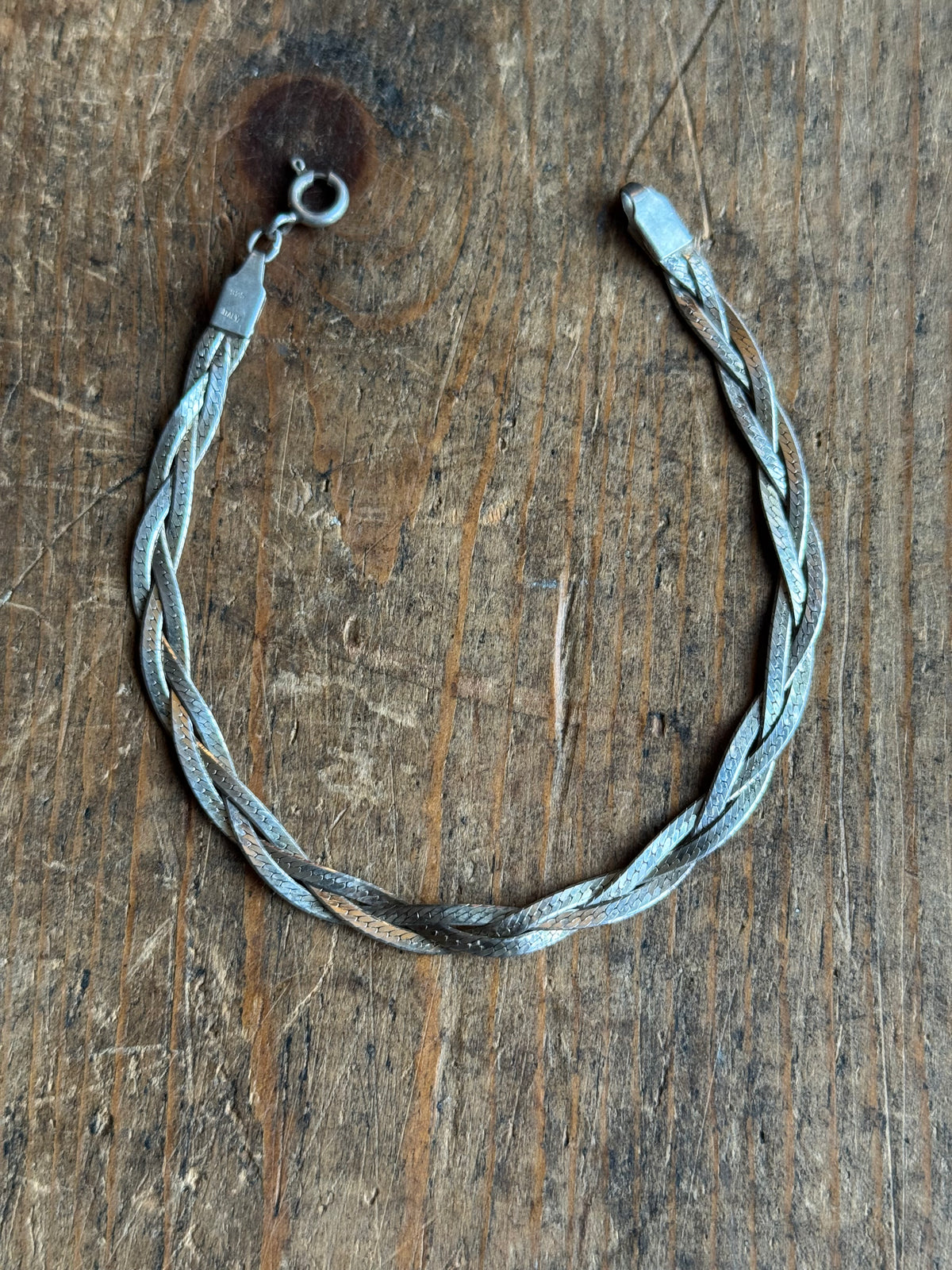 Vintage Sterling Silver Braided Herringbone Chain Bracelet