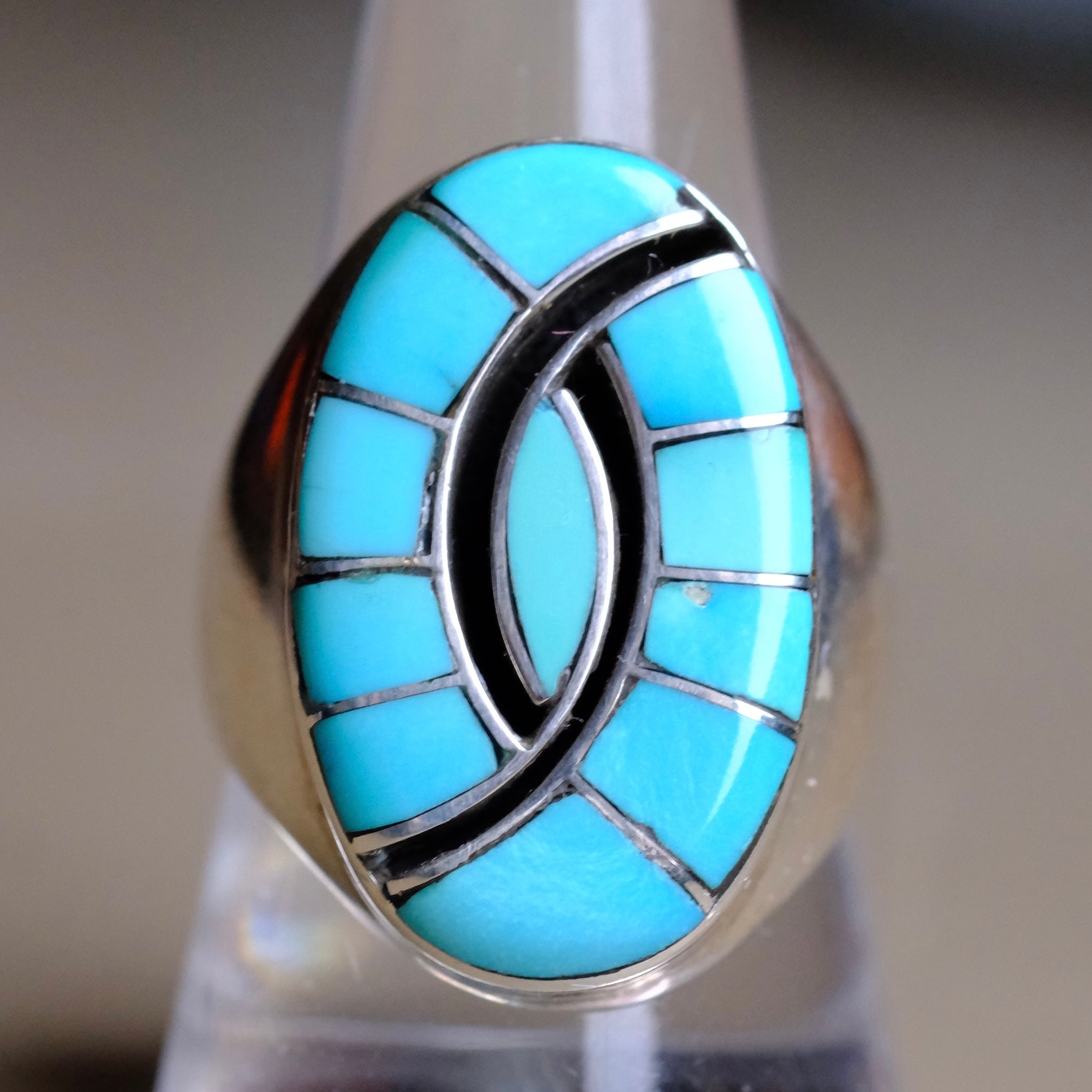 Vintage Sterling Turquoise Hummingbird Inlay Ring 10.5
