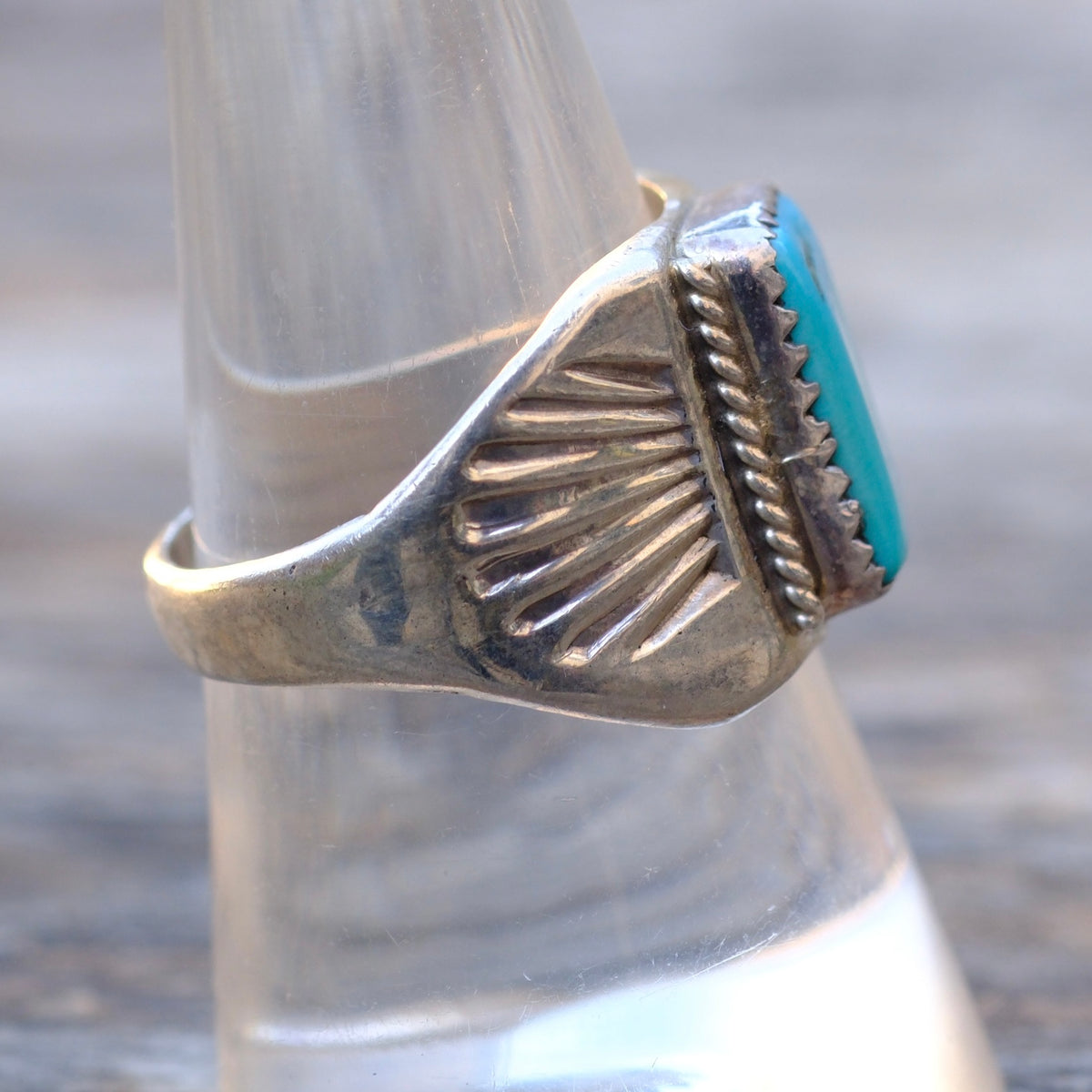 Vintage Sterling Turquoise Stamped Band Ring 8.5