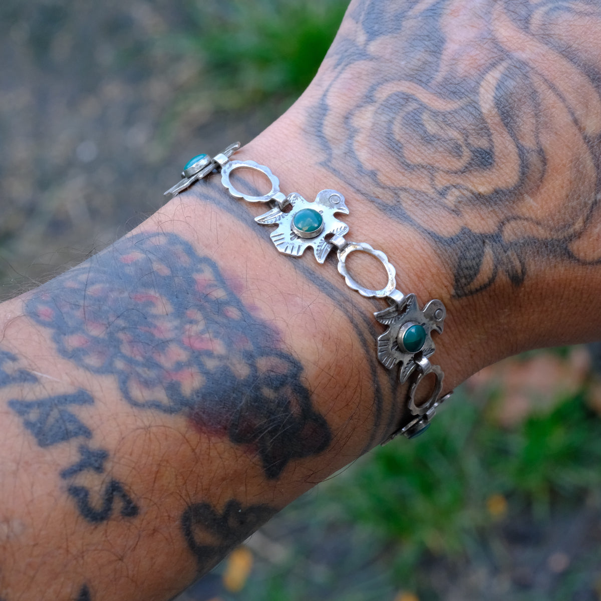Vintage Sterling Turquoise Thunderbird Bracelet