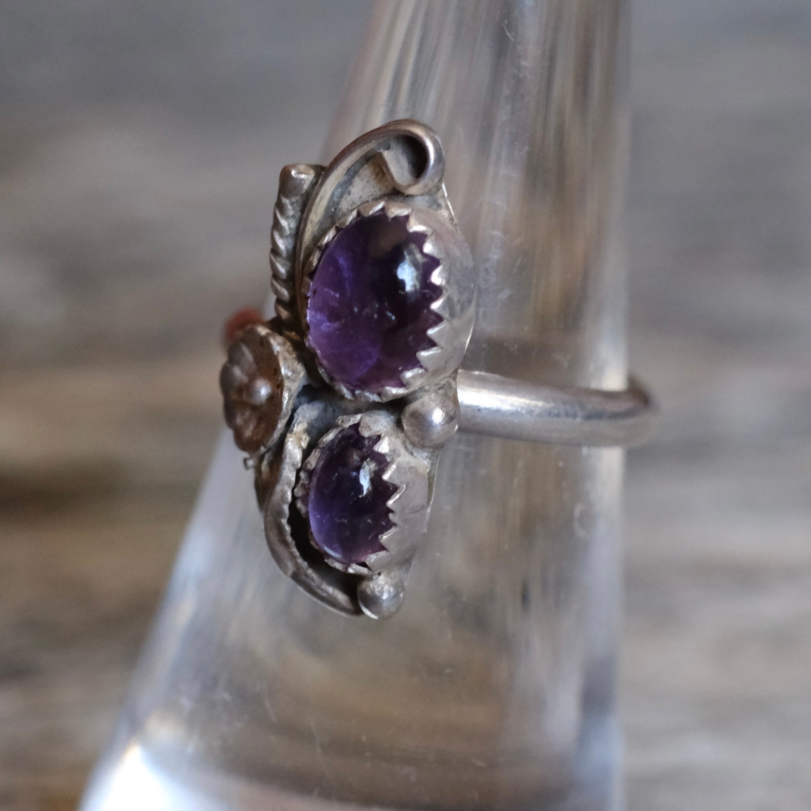 Vintage Sterling Amethyst Blossom Ring 6.5