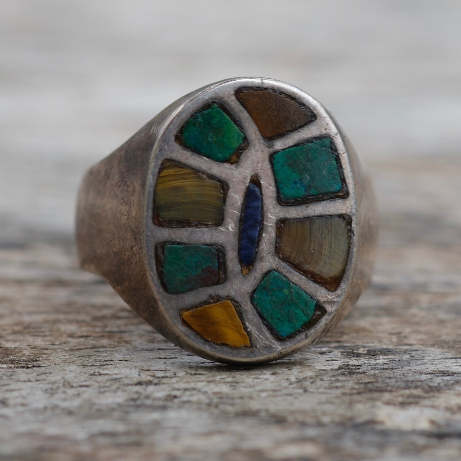 Vintage Sterling Multistone Inlay Ring 8